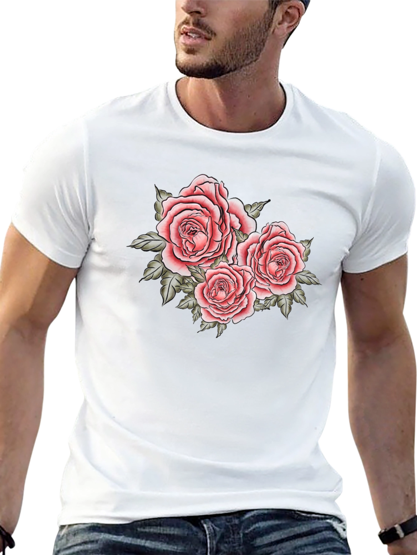 Floral Roses Graphic Black T-Shirt