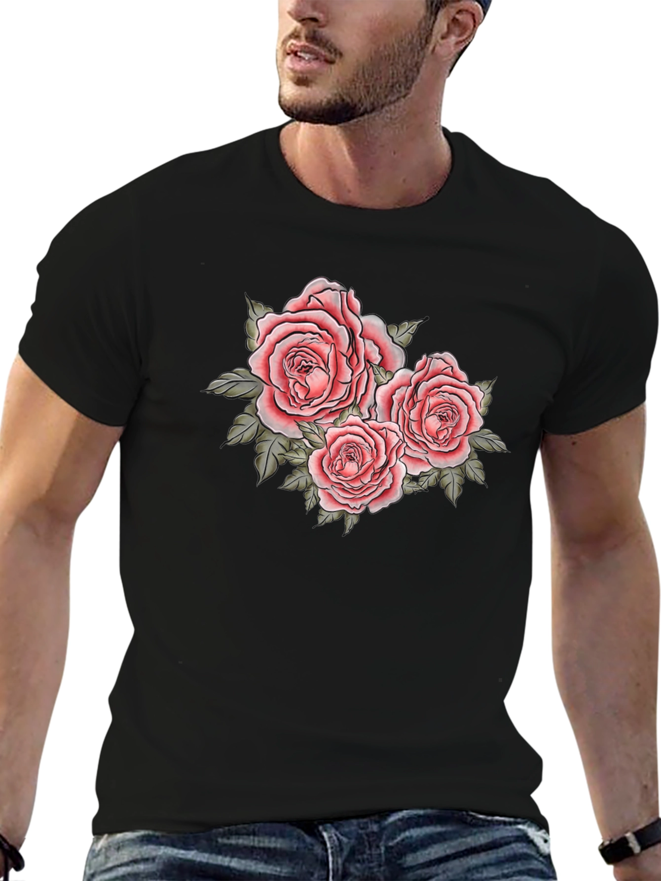 Floral Roses Graphic Black T-Shirt