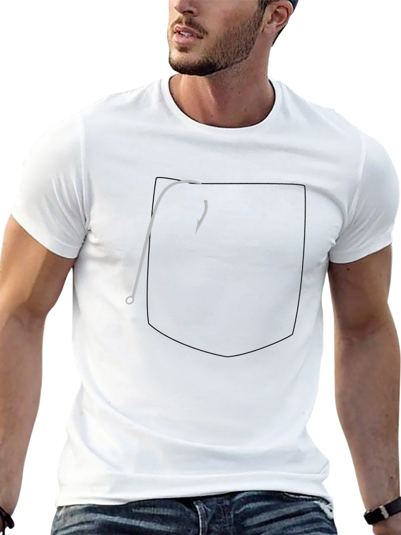Fishing Hook Pocket Graphic Tee - Classic Black Cotton