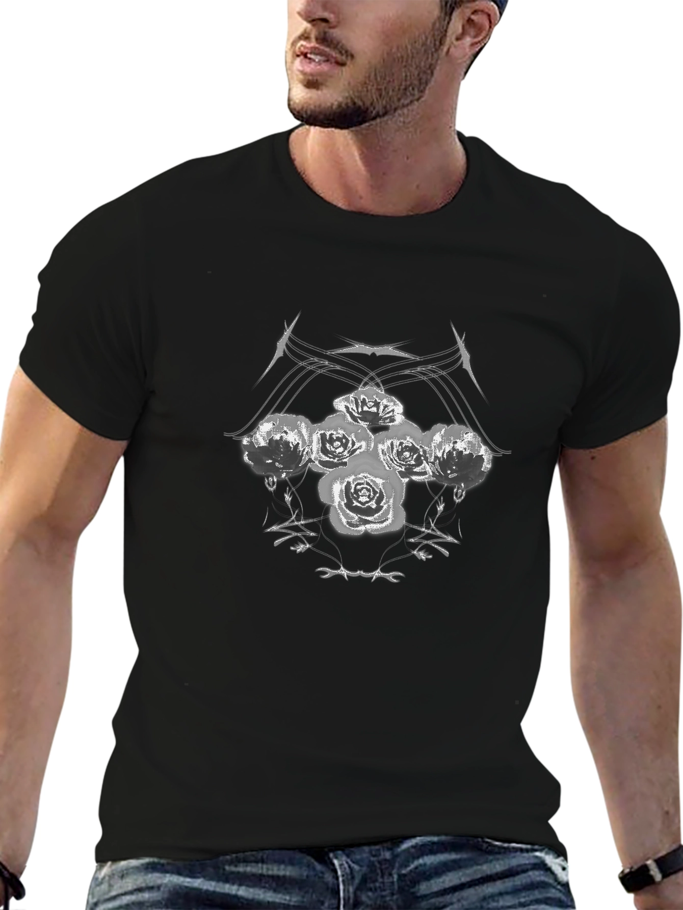 Gothic Rose T-Shirt - Edgy Floral Design