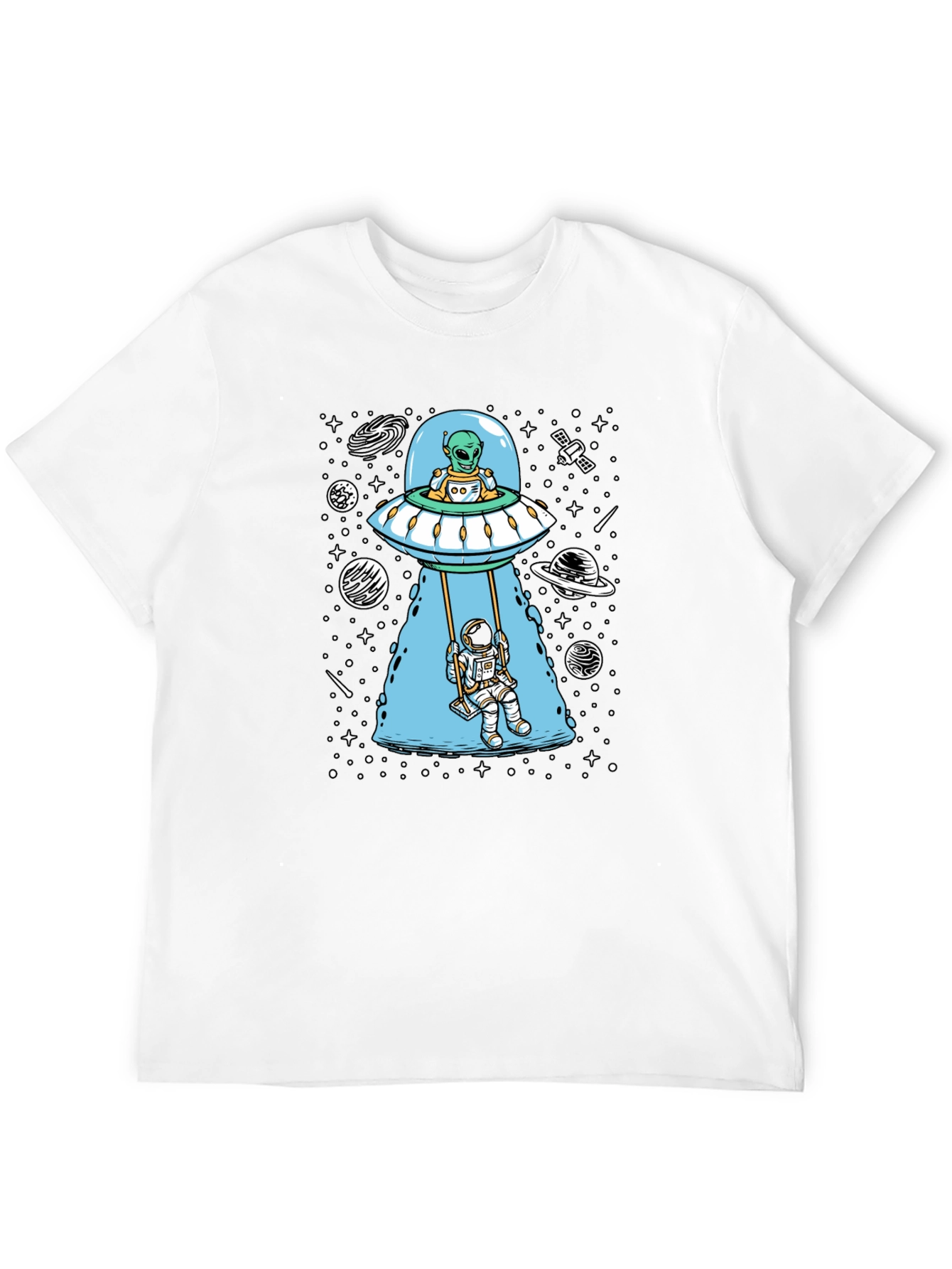 Alien UFO & Astronaut Swing Graphic T-Shirt