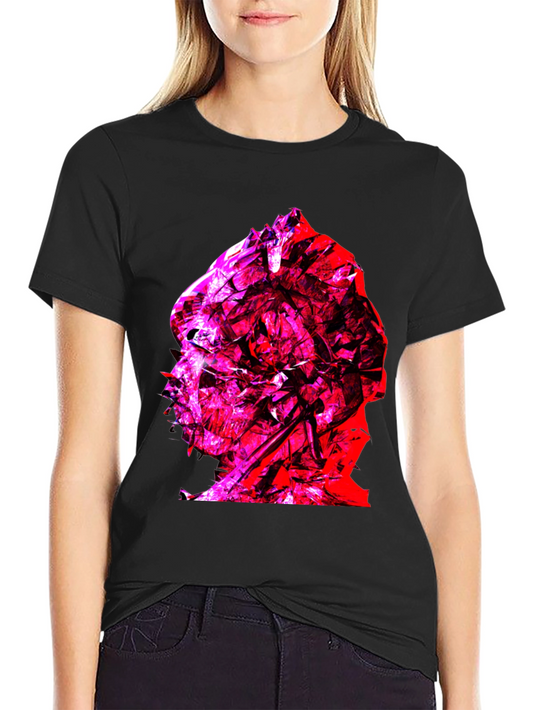 Abstract Red & Pink Face Graphic Black T-Shirt