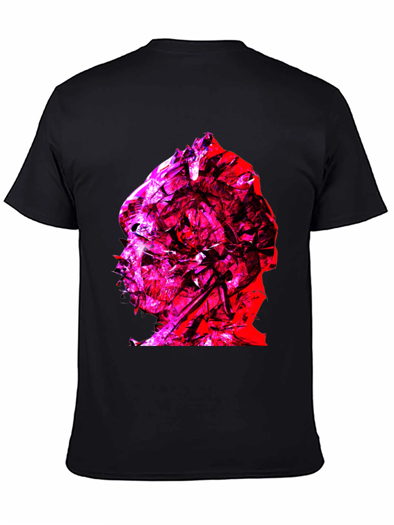 Abstract Red & Pink Face Graphic Black T-Shirt