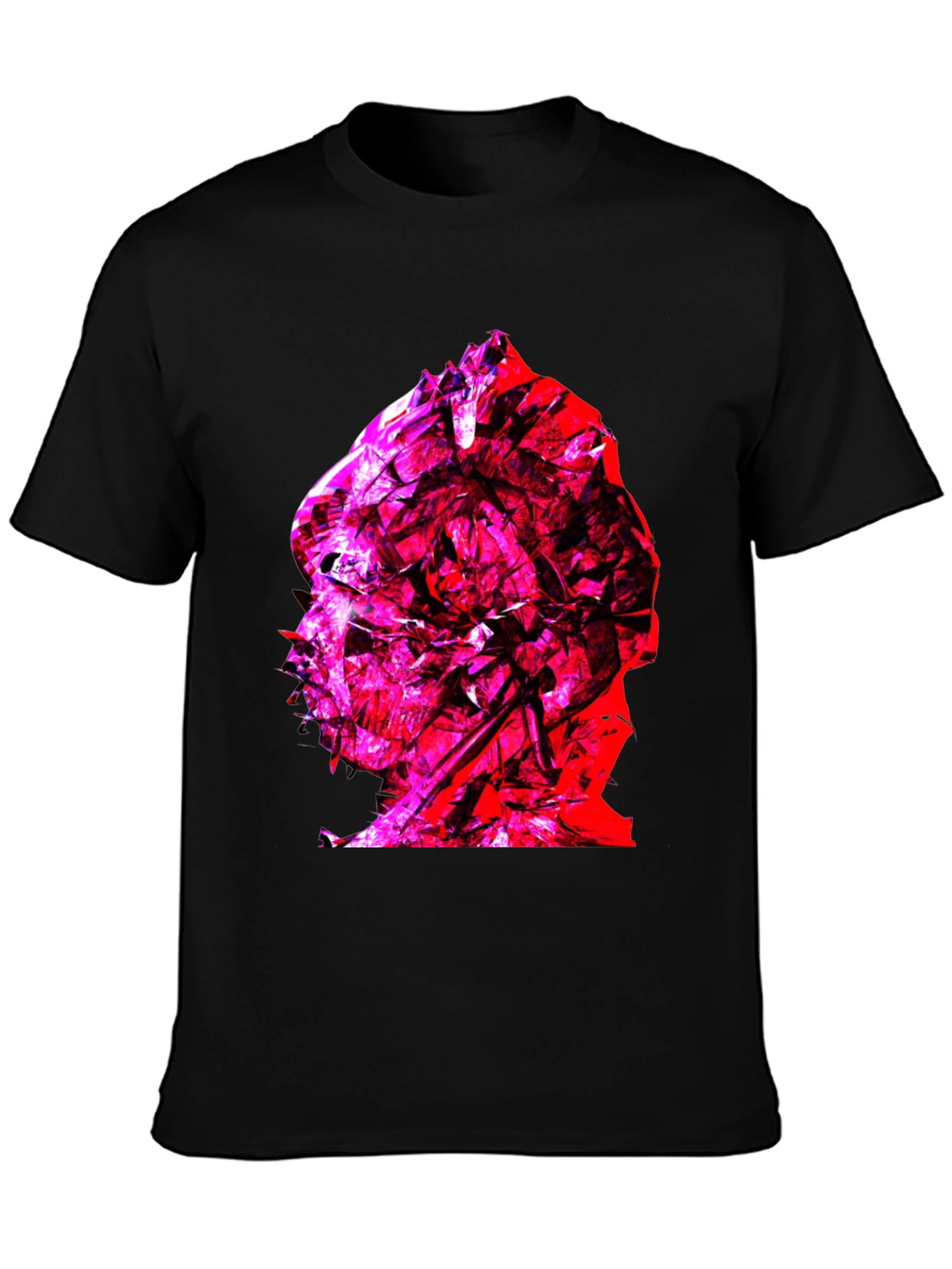 Abstract Red & Pink Face Graphic Black T-Shirt