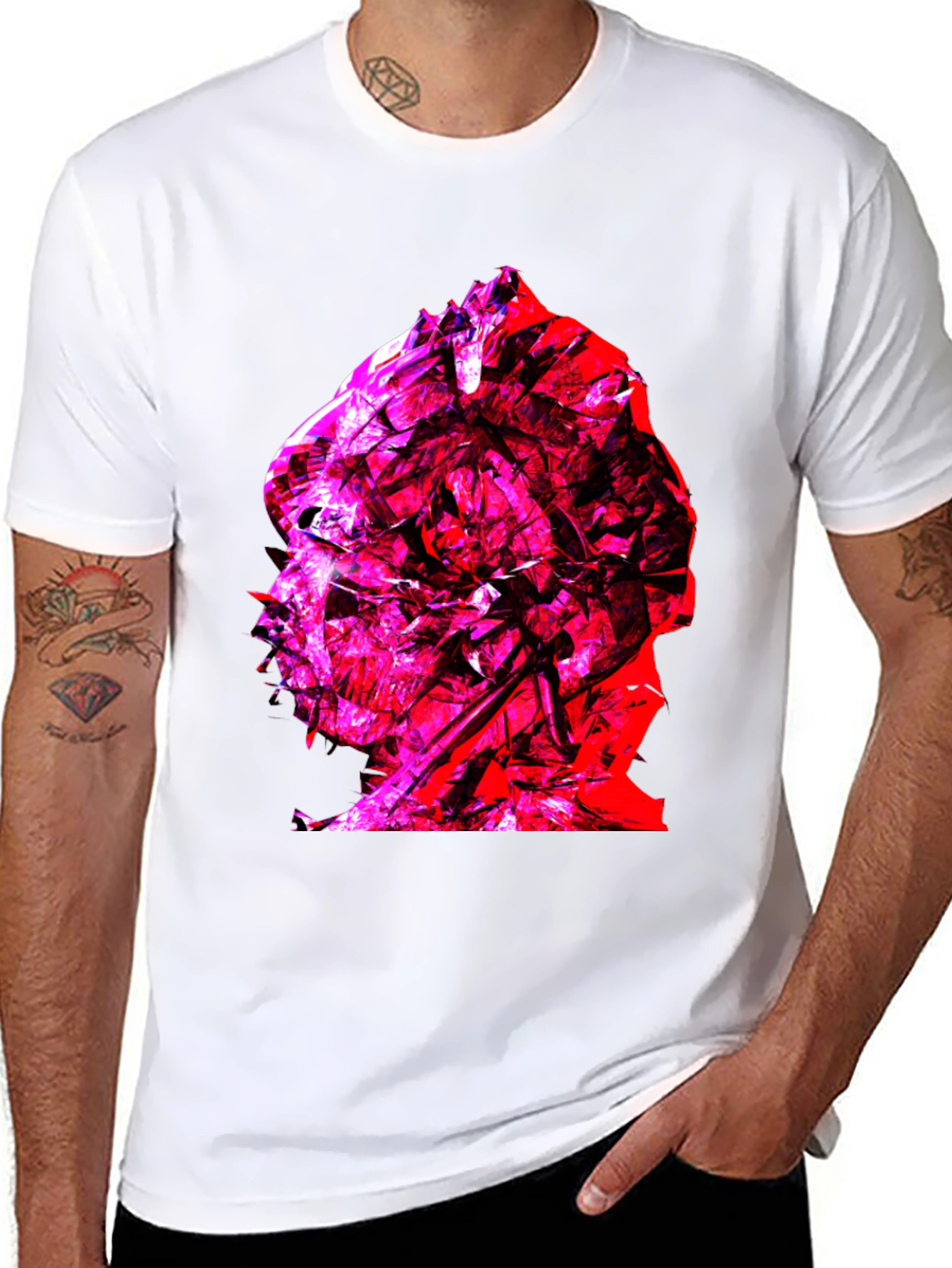 Abstract Red & Pink Face Graphic Black T-Shirt