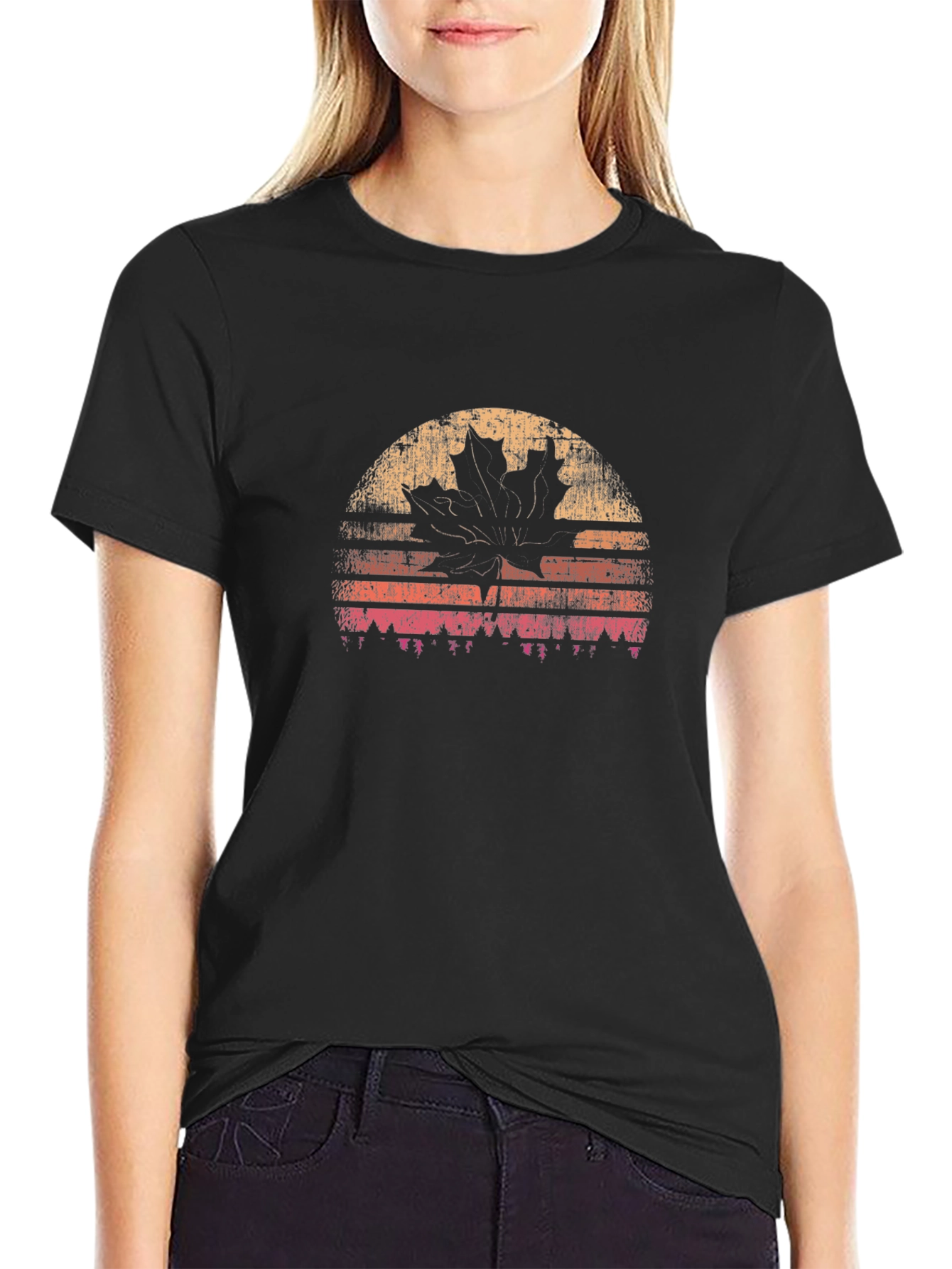 Retro Maple Leaf Sunset Graphic Tee