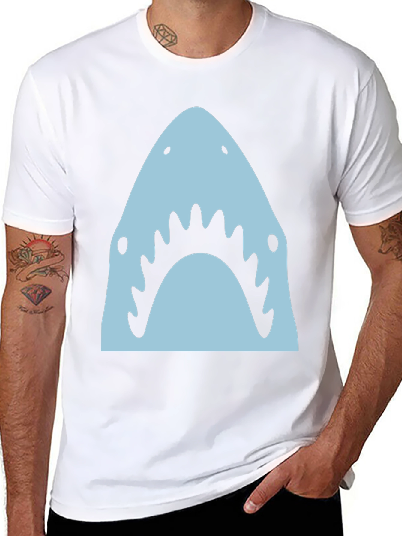 Shark Graphic Tee - Mens Black Crew Neck T-Shirt