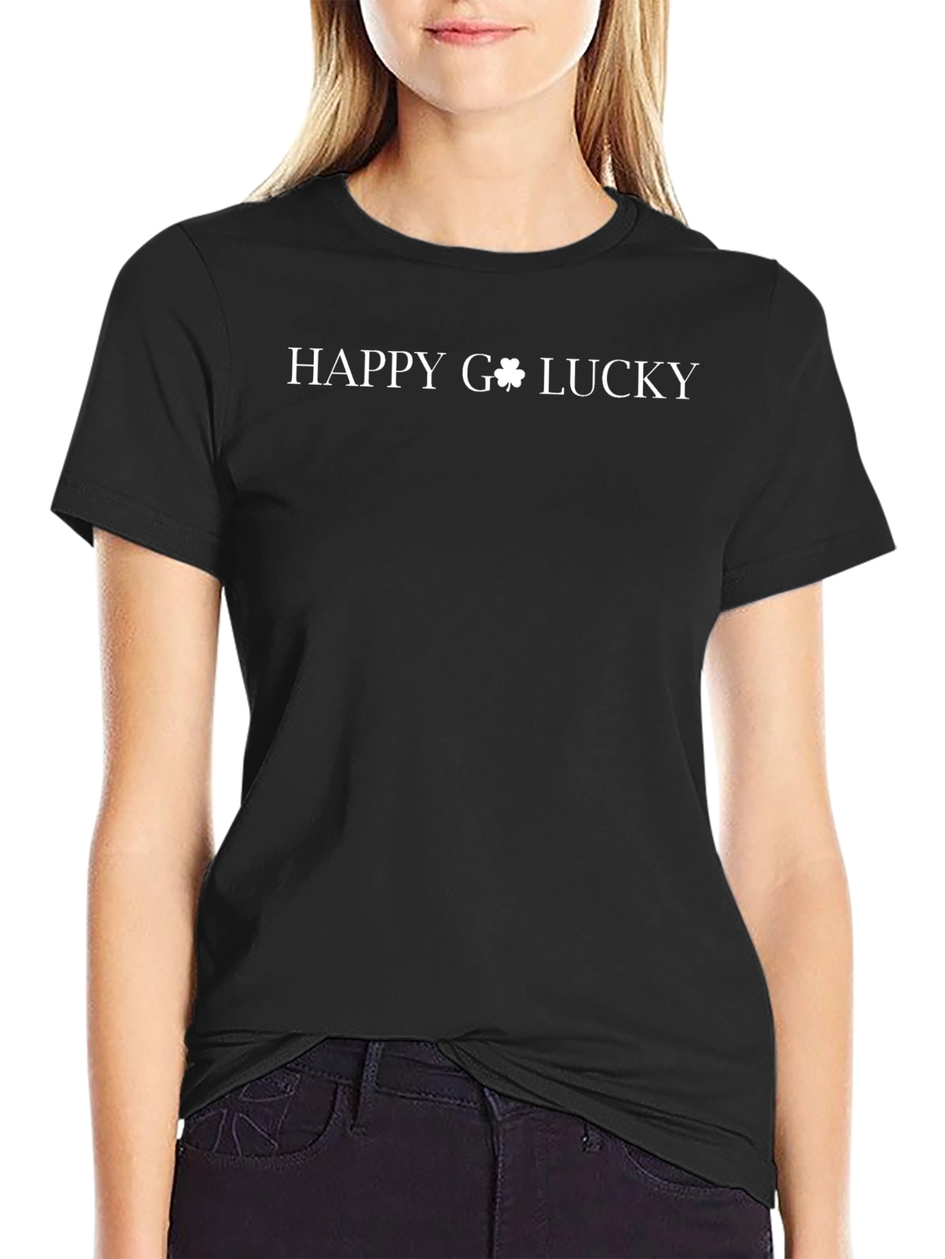 Happy Go Lucky Shamrock Graphic Tee - Black