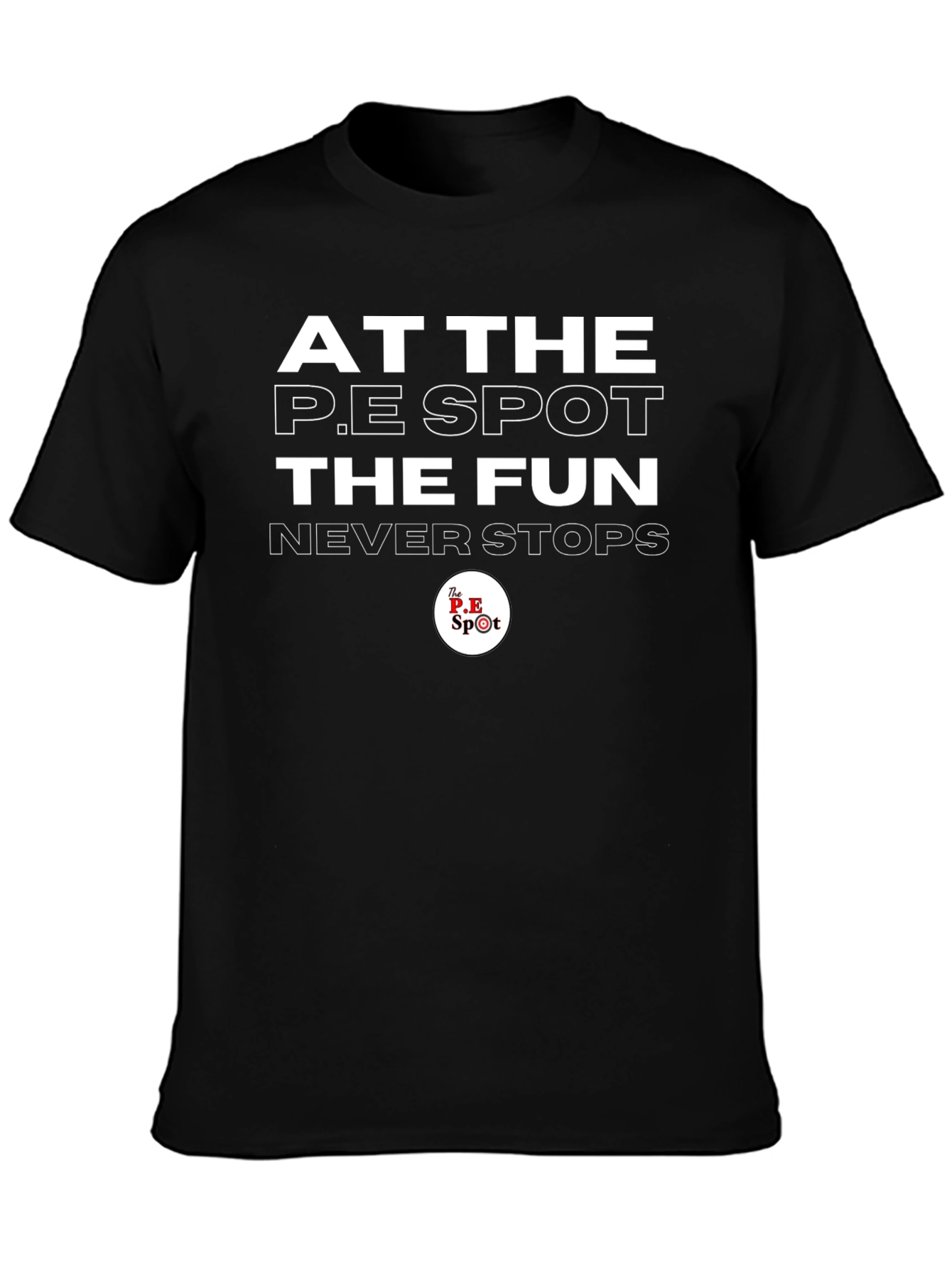 The P.E Spot Black T-Shirt: Fun Never Stops
