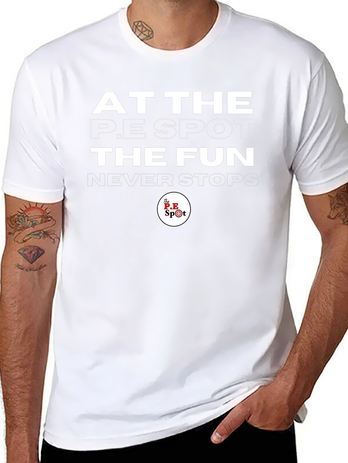 The P.E Spot Black T-Shirt: Fun Never Stops