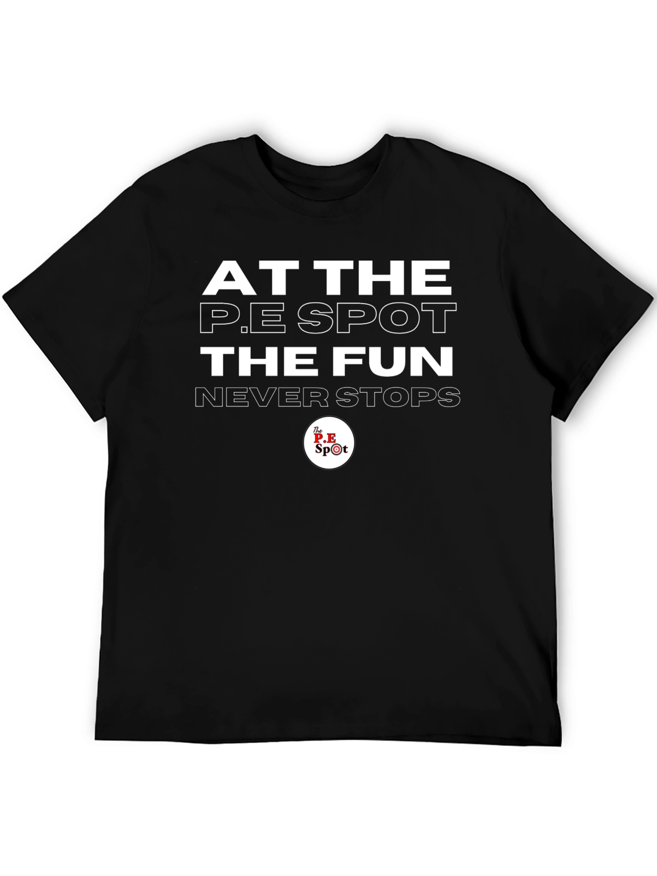 The P.E Spot Black T-Shirt: Fun Never Stops