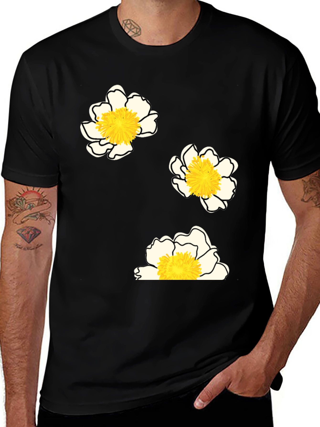 Floral Print T-Shirt - Black Casual Tee