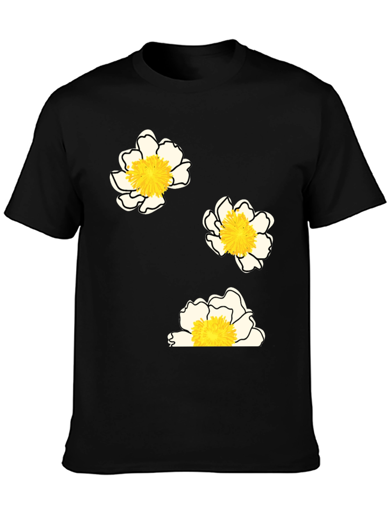 Floral Print T-Shirt - Black Casual Tee