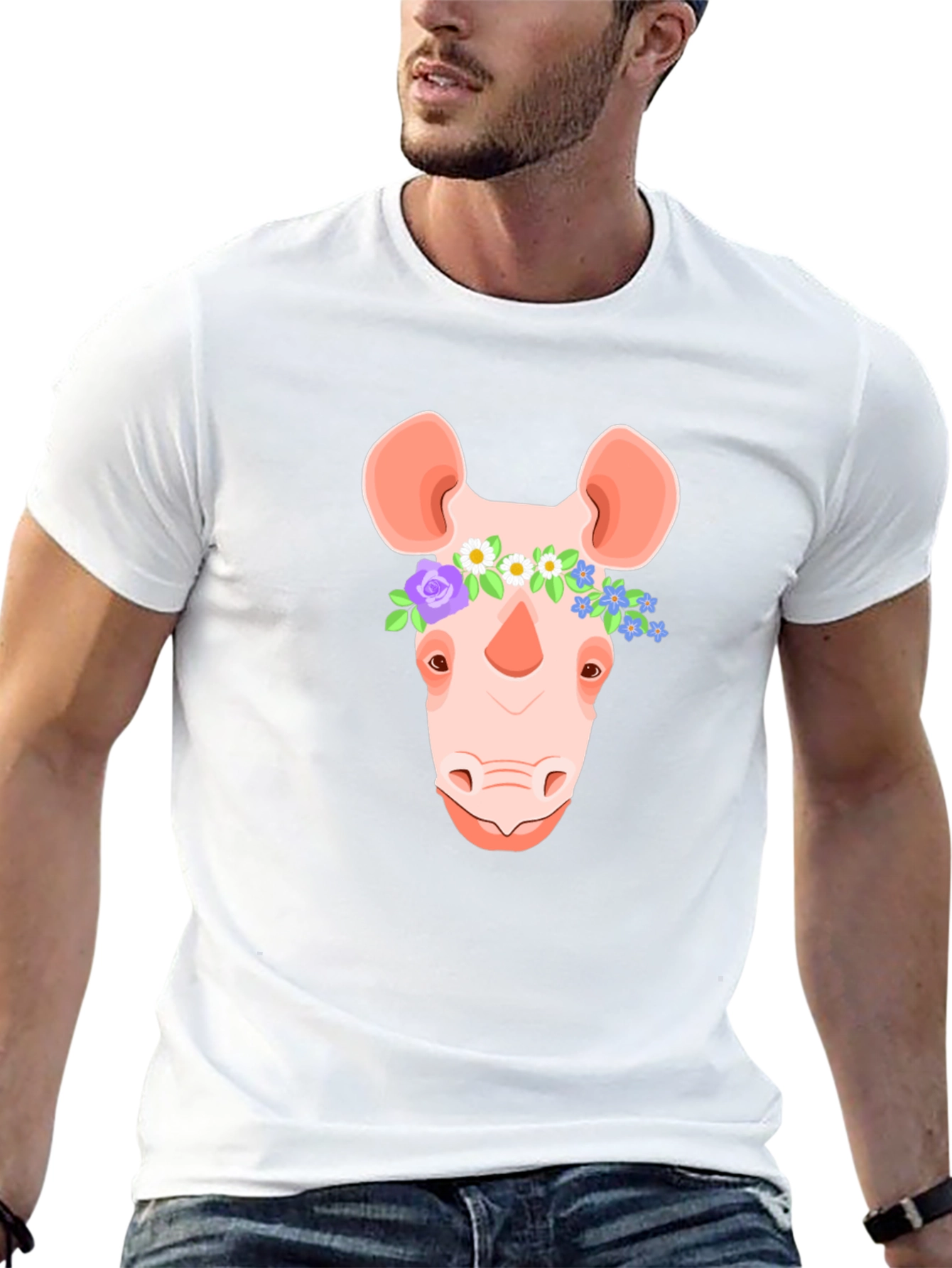 Floral Crown Rhino T-Shirt - Stylish Graphic Tee