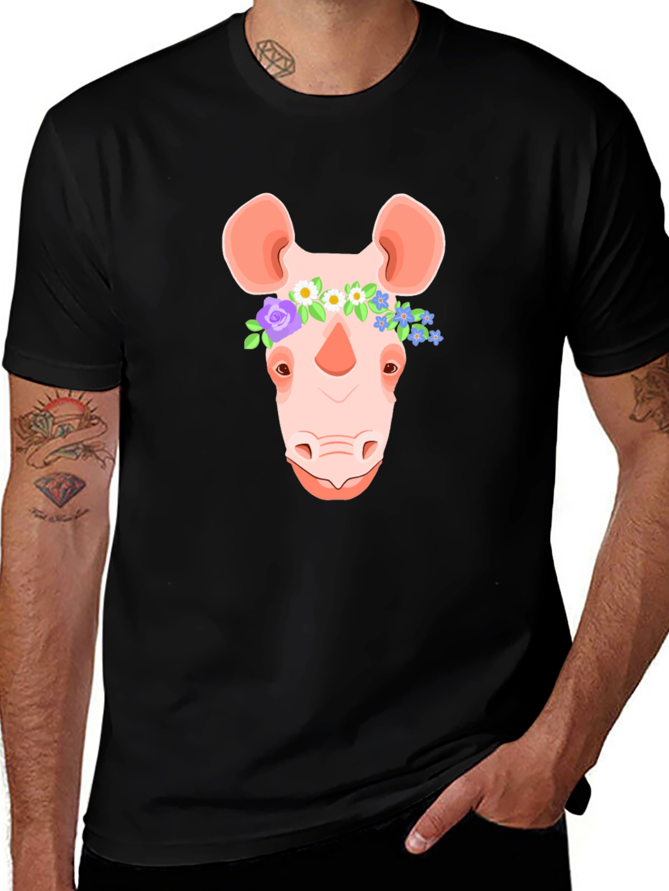 Floral Crown Rhino T-Shirt - Stylish Graphic Tee