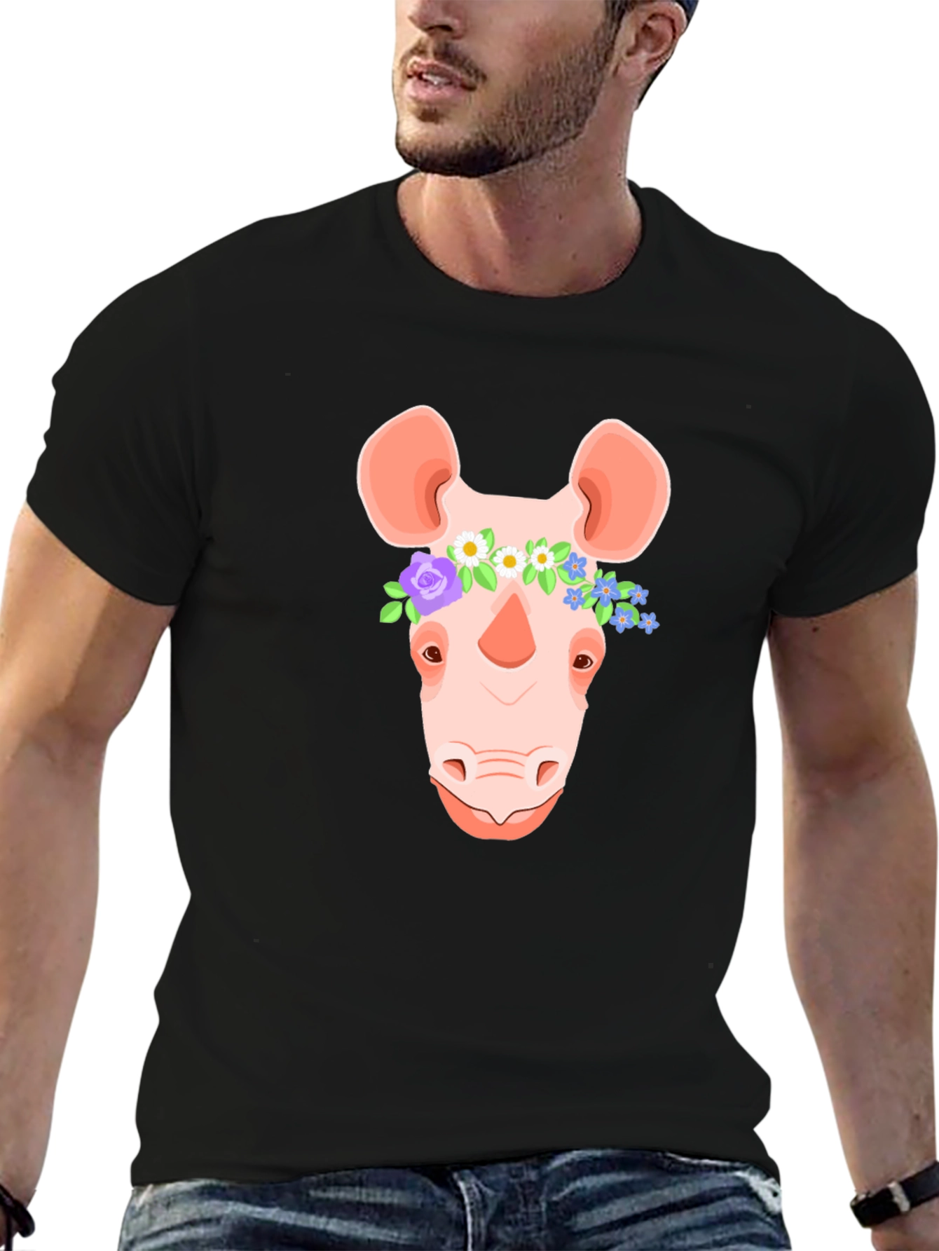 Floral Crown Rhino T-Shirt - Stylish Graphic Tee
