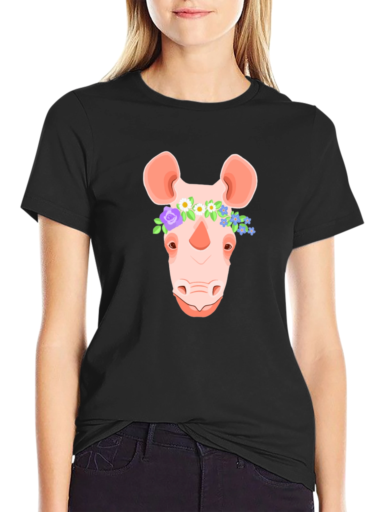 Floral Crown Rhino T-Shirt - Stylish Graphic Tee