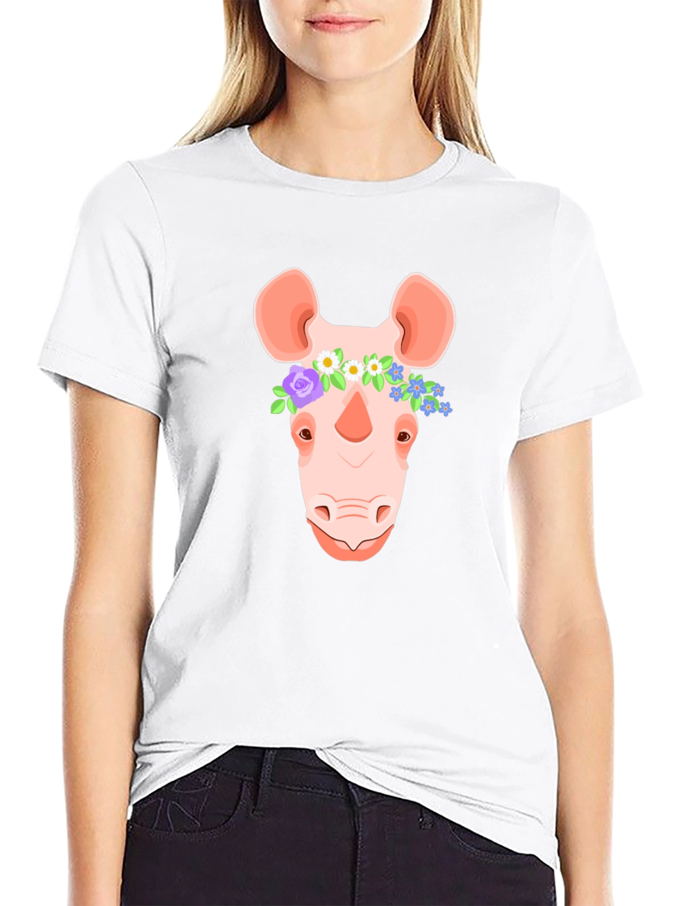 Floral Crown Rhino T-Shirt - Stylish Graphic Tee
