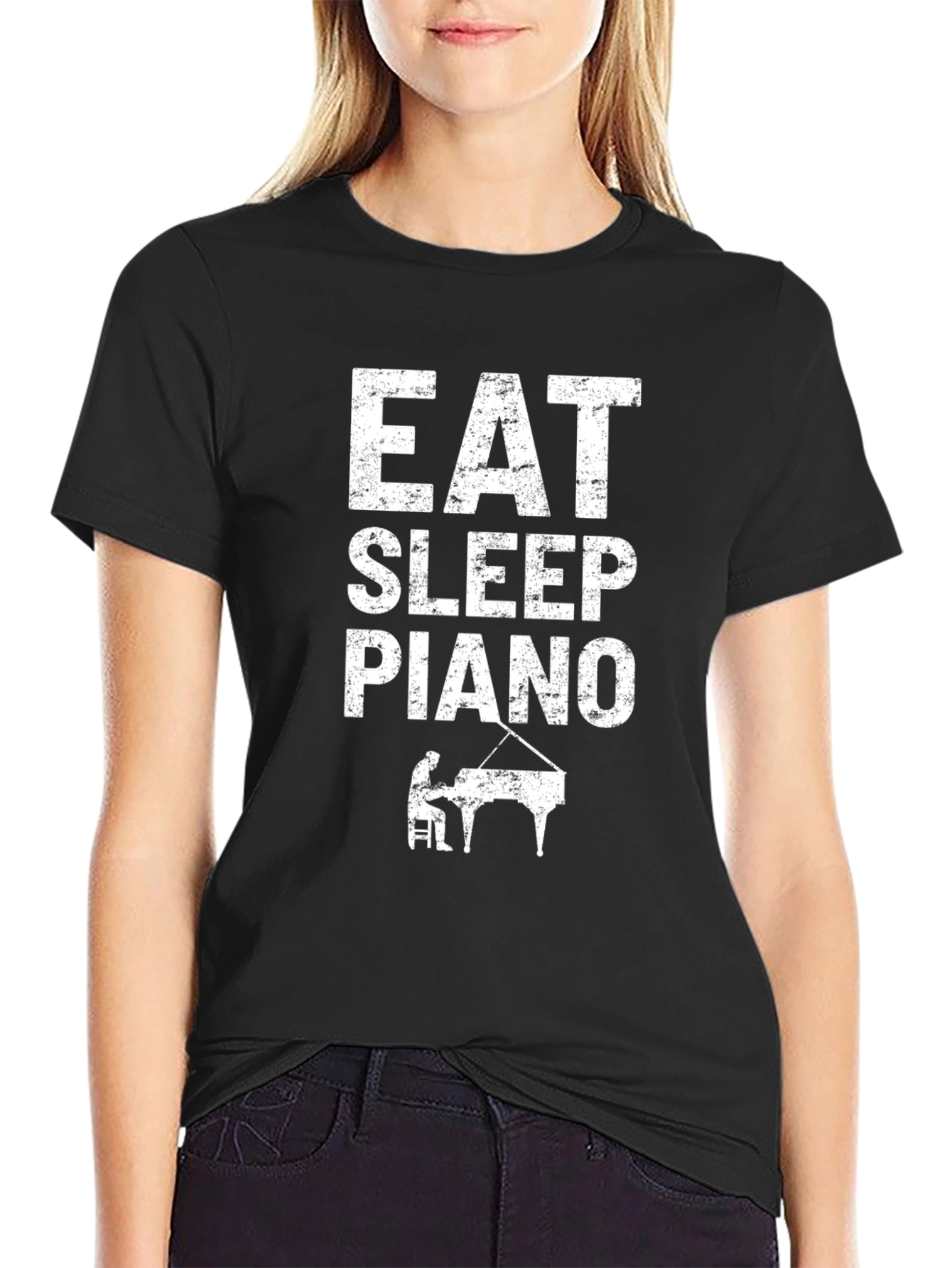 Eat Sleep Piano Black Graphic T-Shirt
