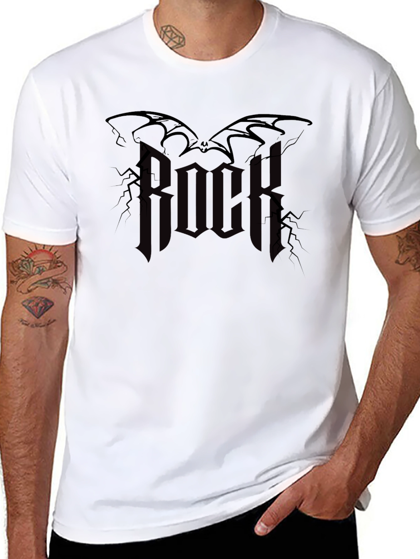 Rock Music Bat Graphic Black T-Shirt