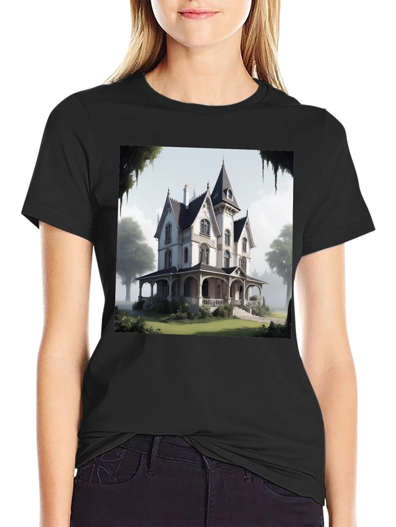Victorian House Graphic Tee - Classic Architecture Design