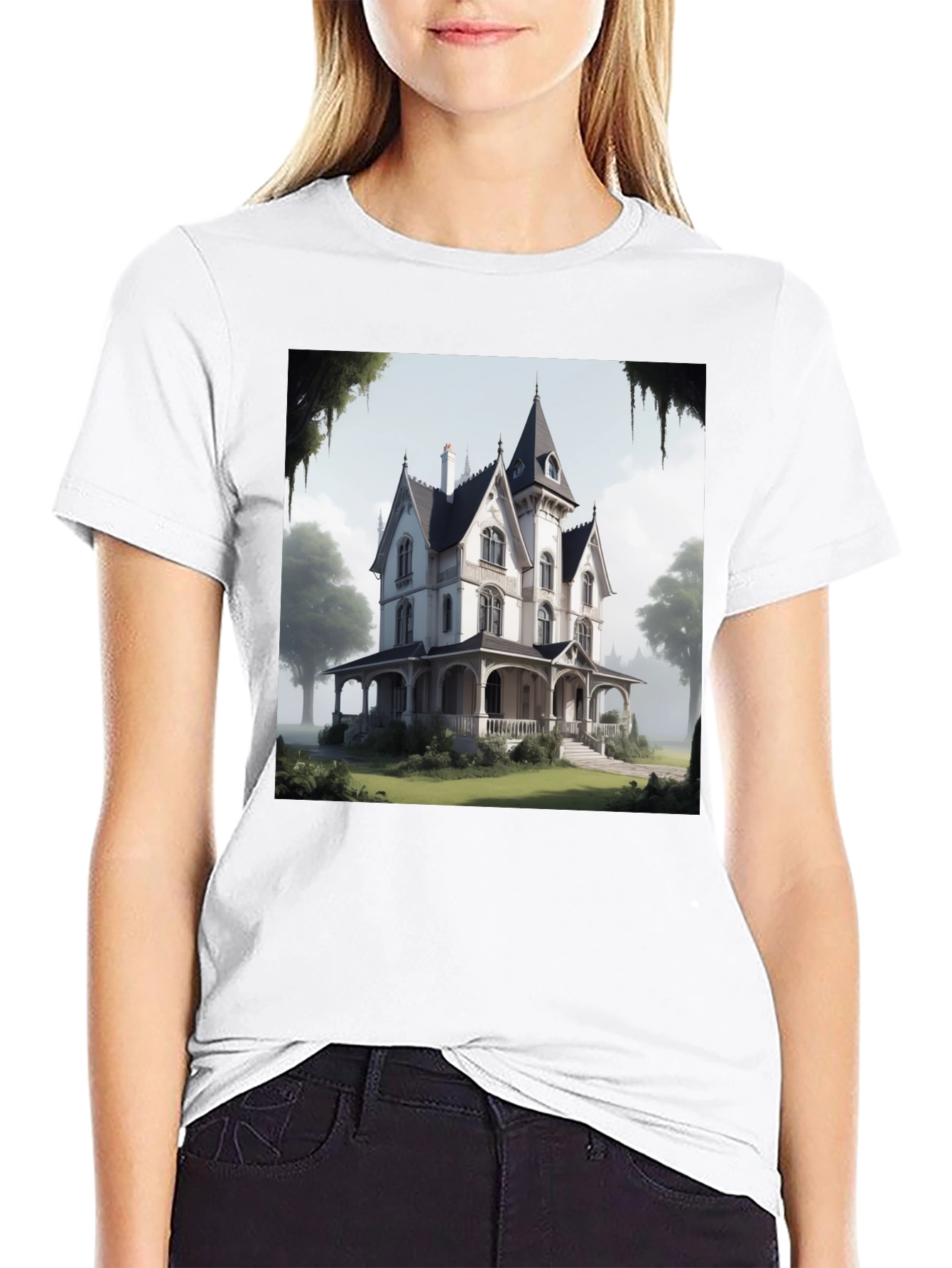 Victorian House Graphic Tee - Classic Architecture Design