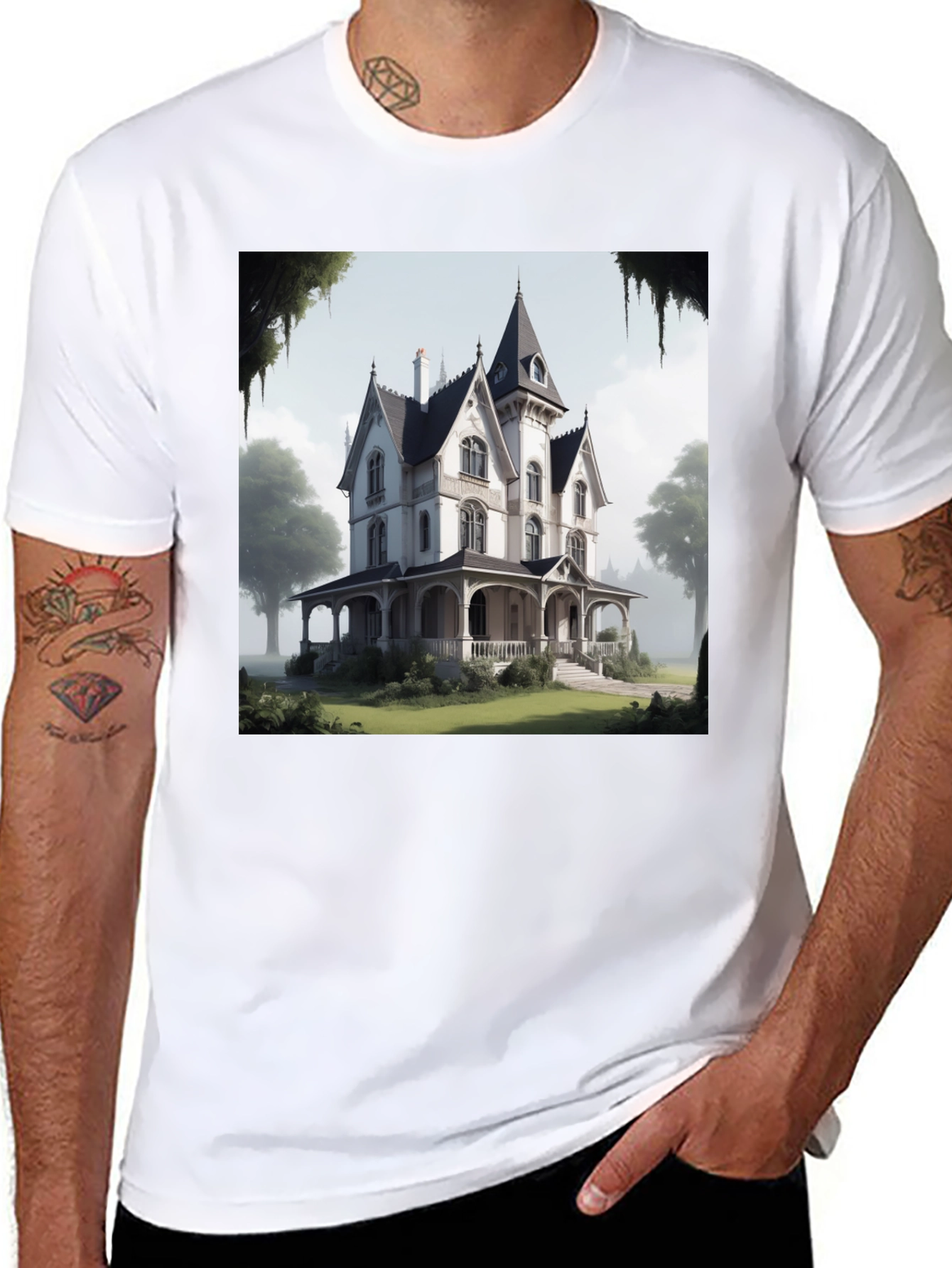 Victorian House Graphic Tee - Classic Architecture Design