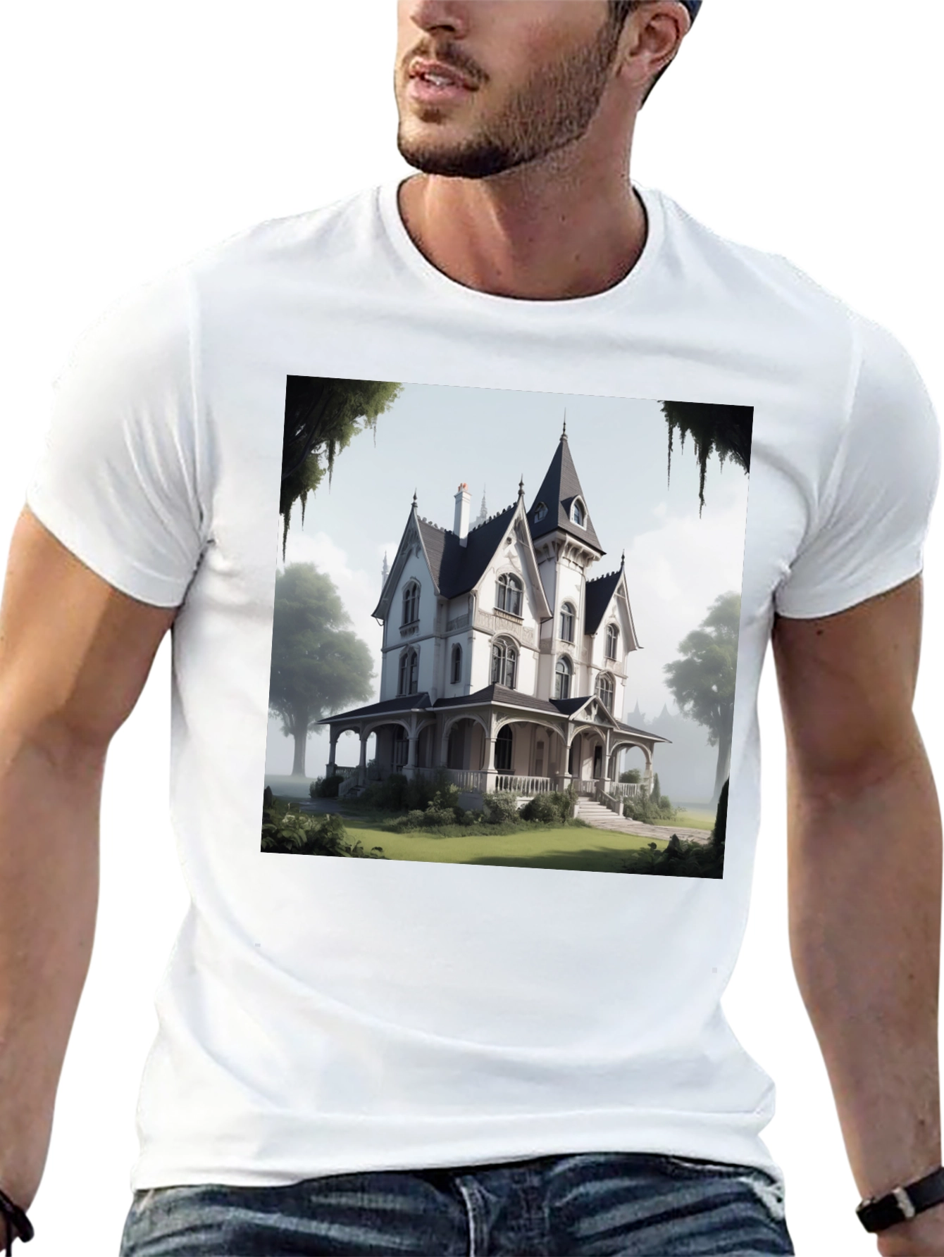 Victorian House Graphic Tee - Classic Architecture Design