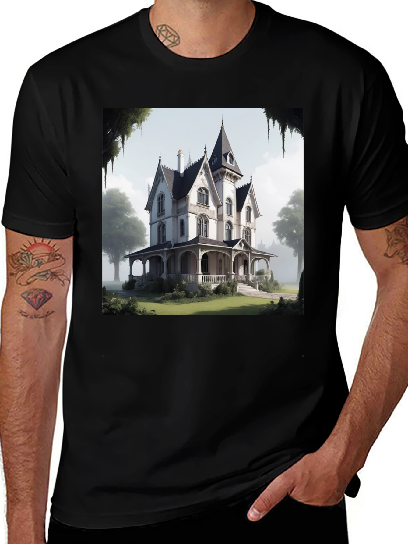 Victorian House Graphic Tee - Classic Architecture Design