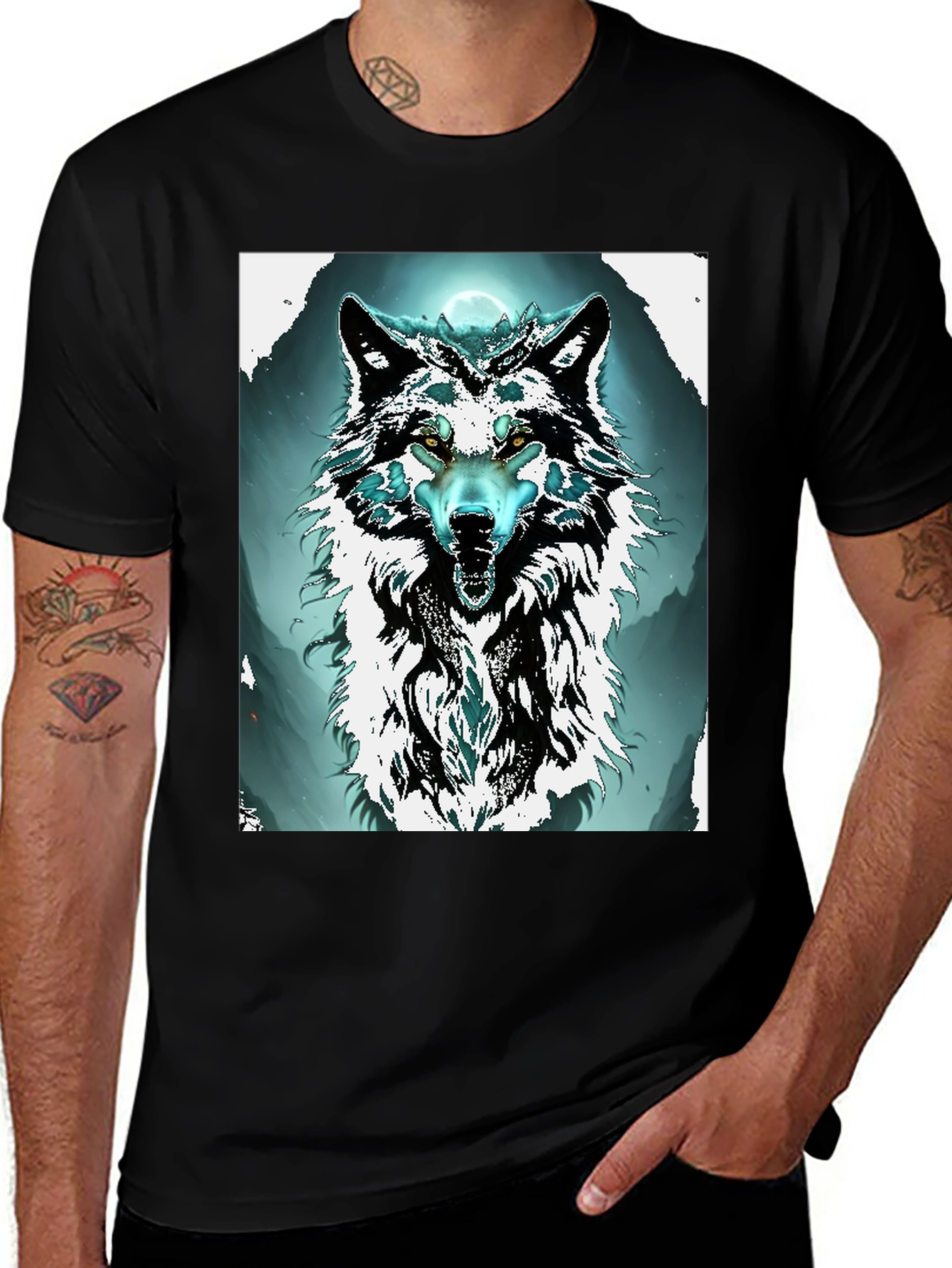 Wolf Graphic Tee - Black Cotton Blend