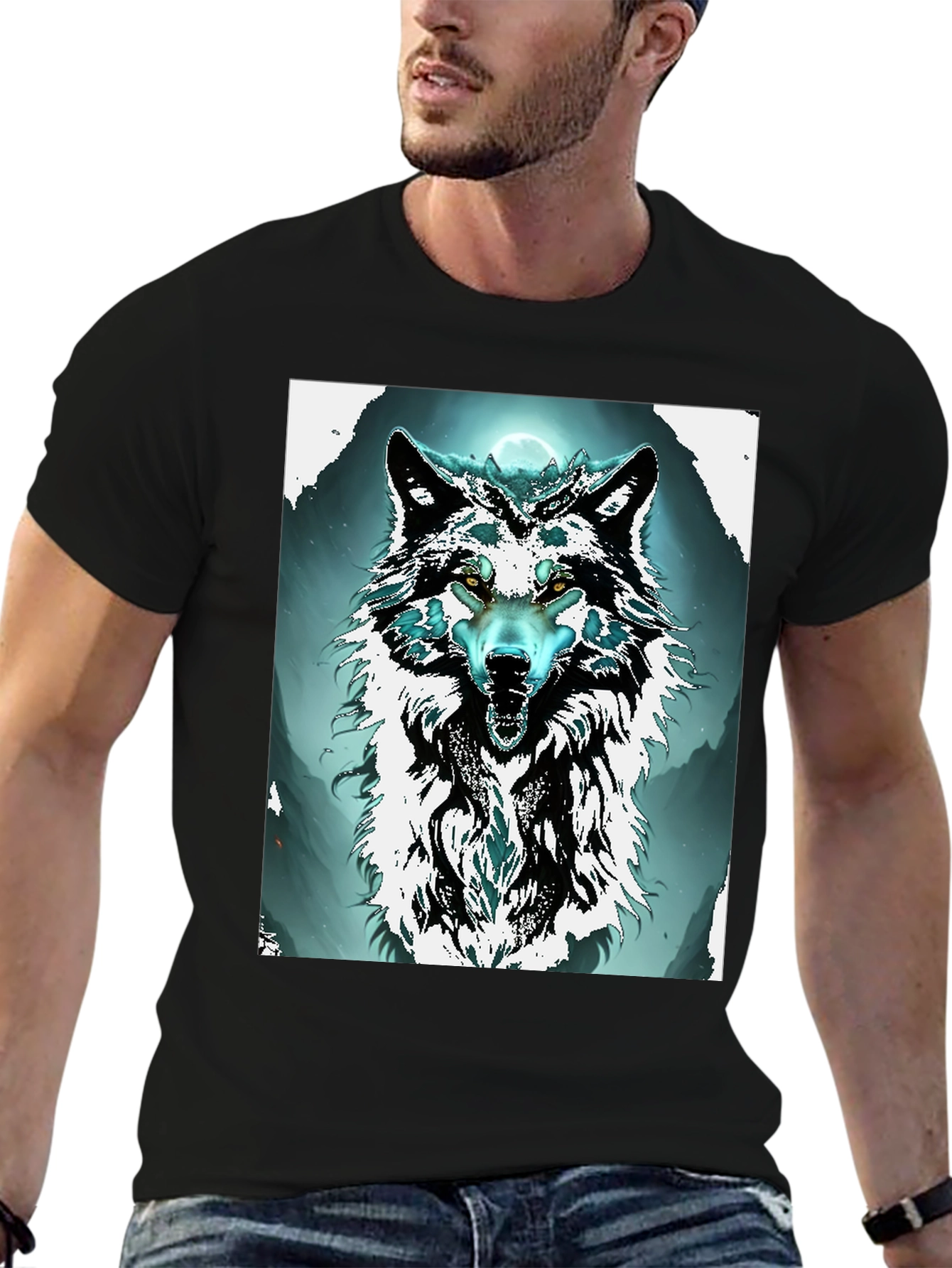 Wolf Graphic Tee - Black Cotton Blend