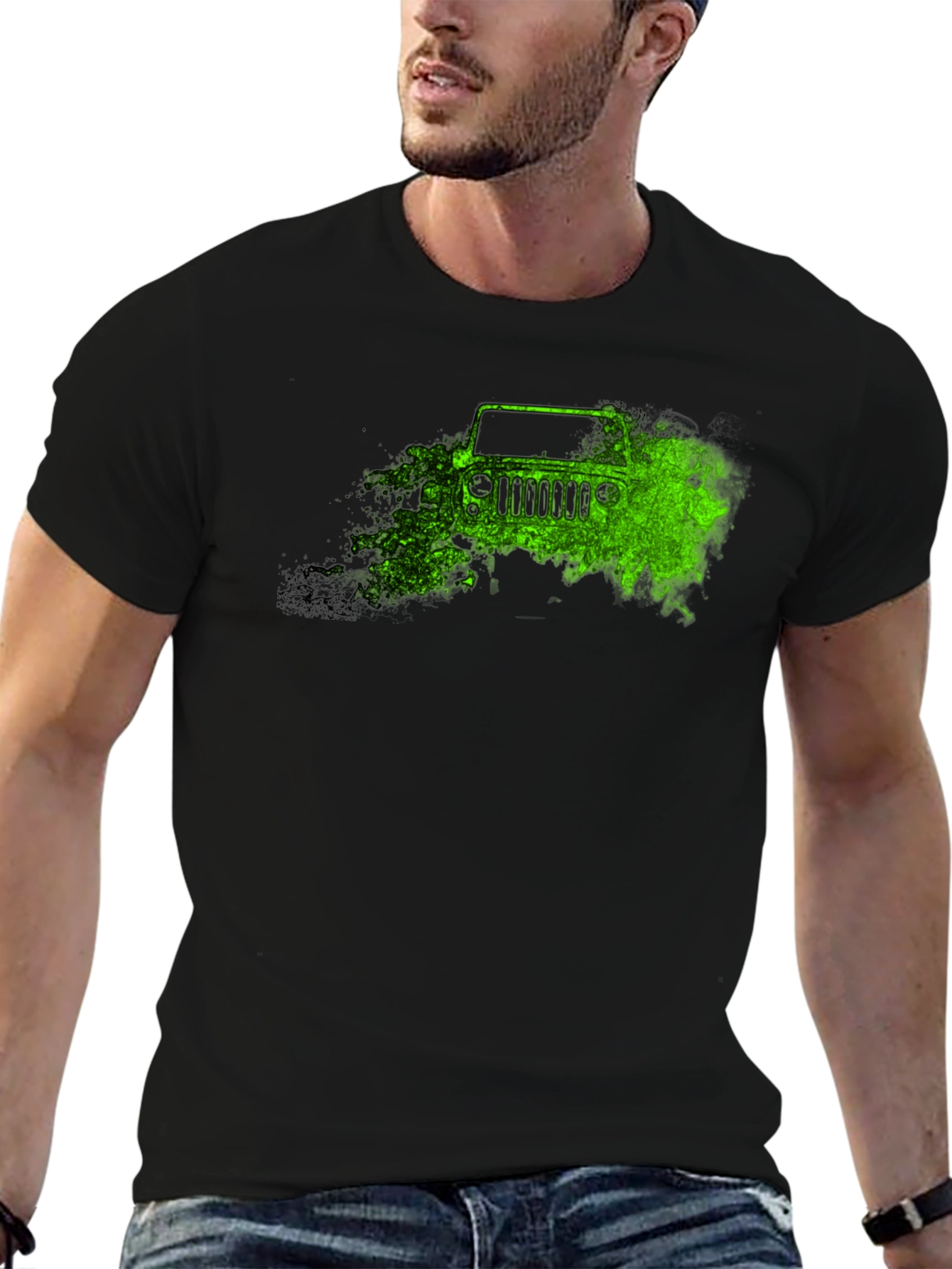 Jeep Trail Green Graphic Tee - Black Cotton T-Shirt