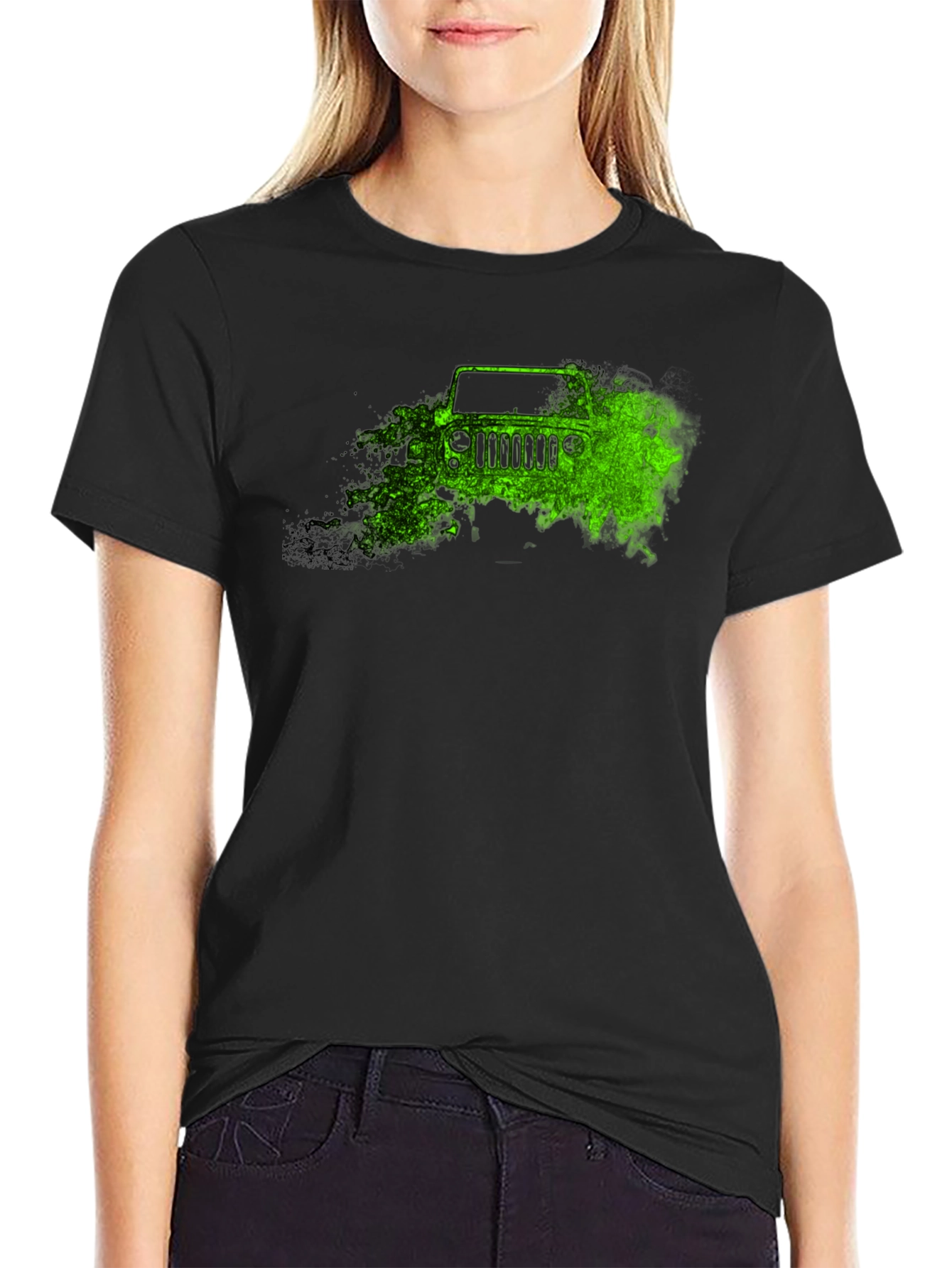 Jeep Trail Green Graphic Tee - Black Cotton T-Shirt