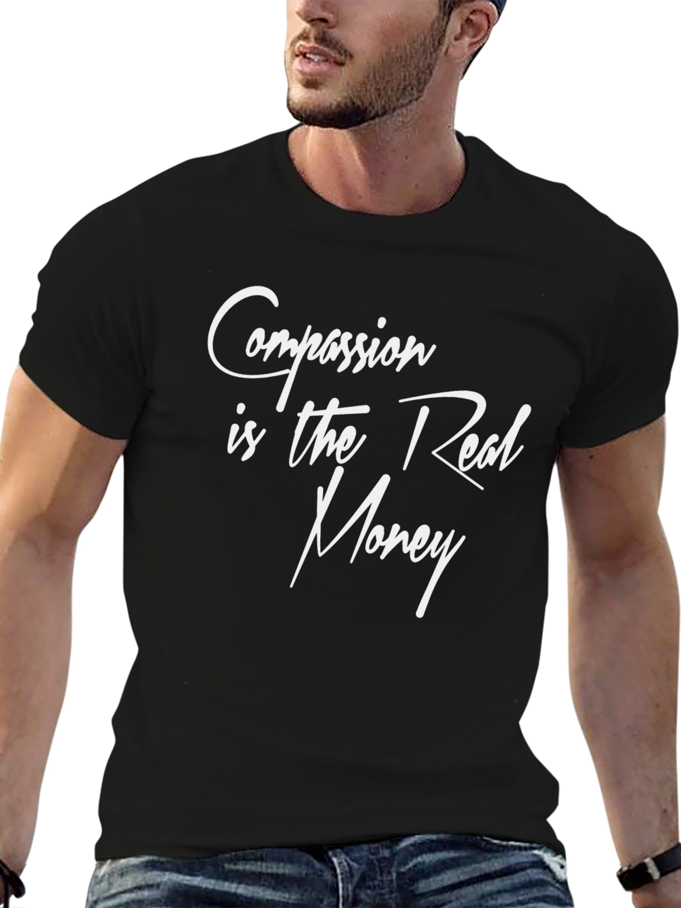 Compassion is the Real Money Black Graphic Tee