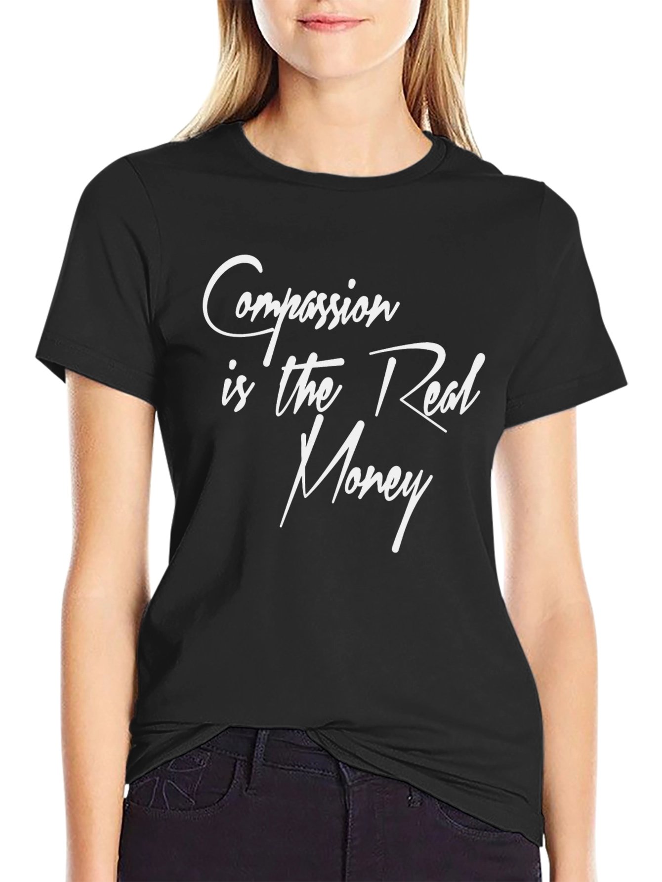 Compassion is the Real Money Black Graphic Tee
