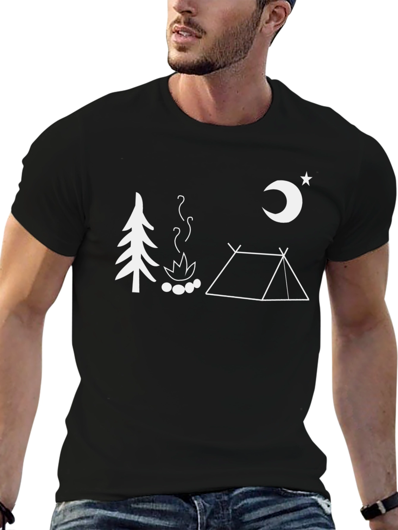 Camping Scene Graphic T-Shirt - Black