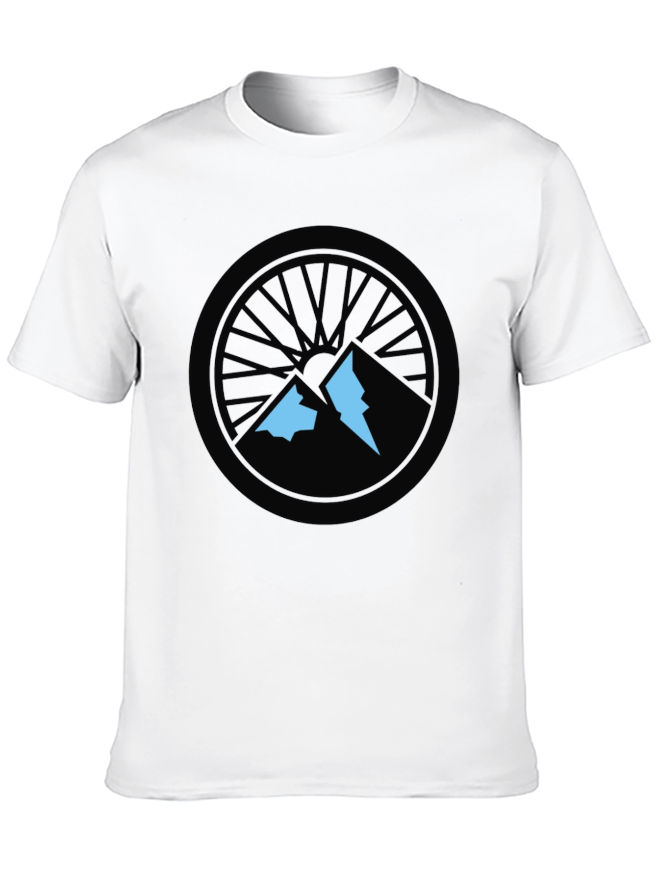 Mountain Biking T-Shirt - Wheel and Peaks Design