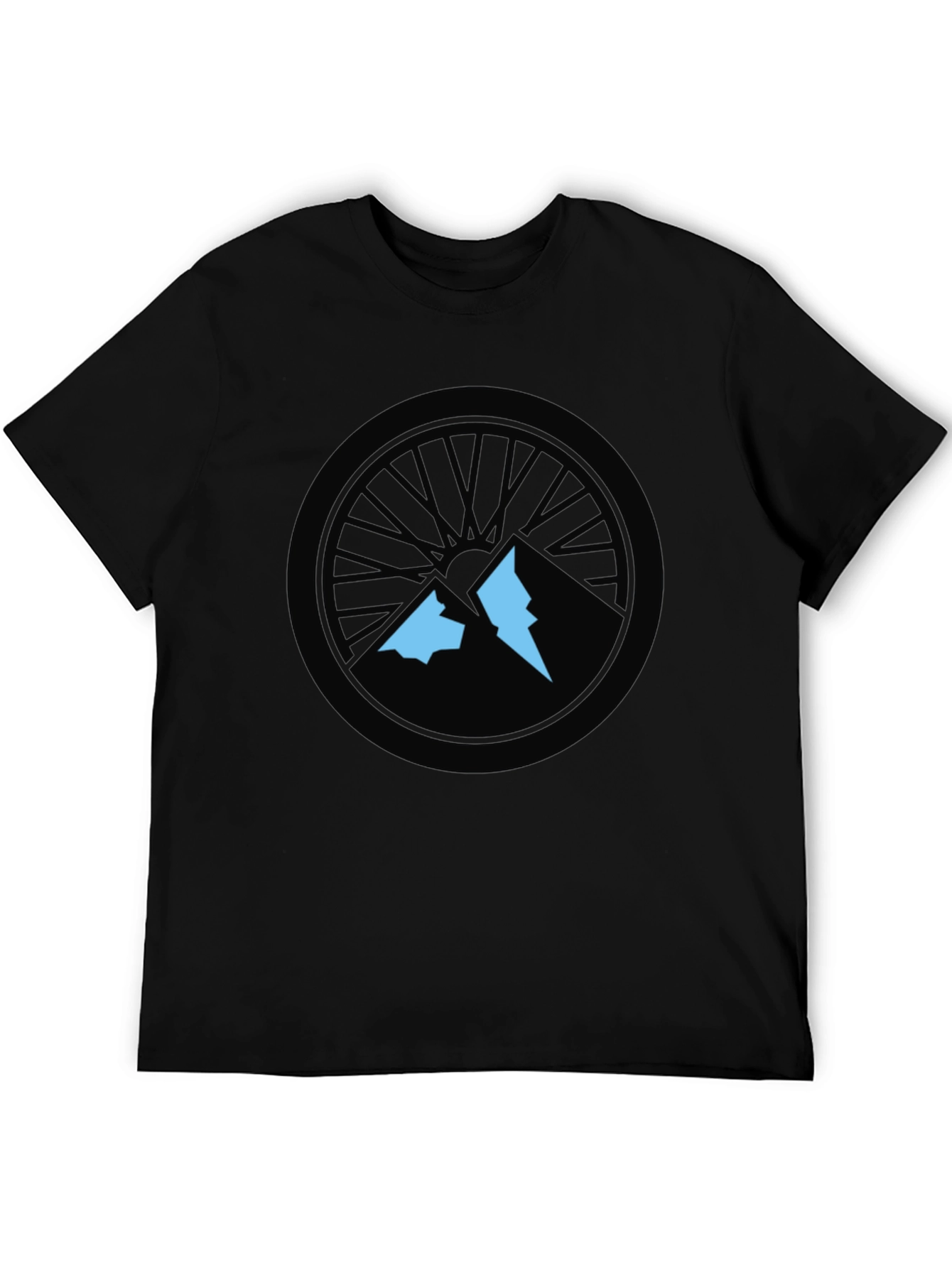 Mountain Biking T-Shirt - Wheel and Peaks Design
