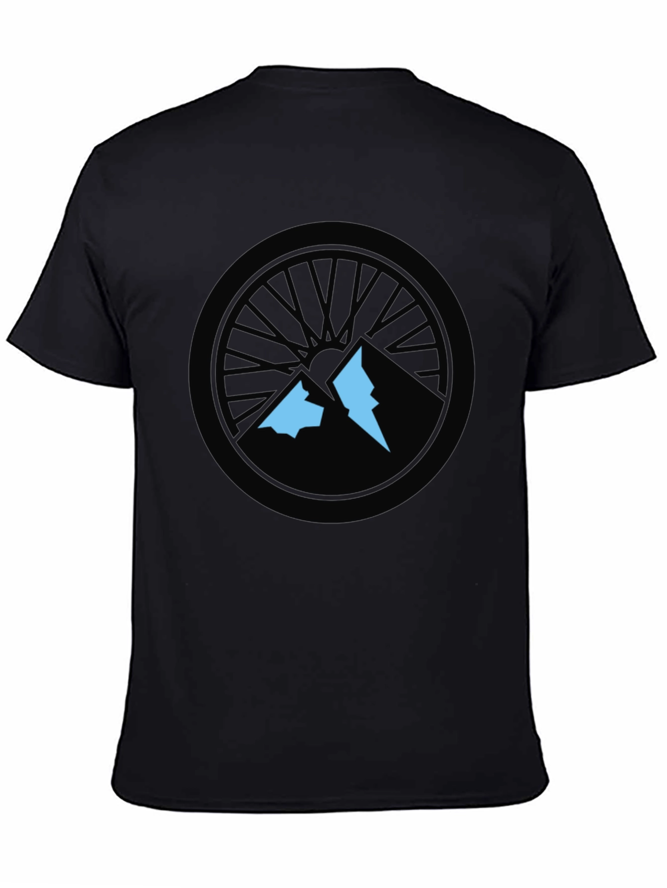 Mountain Biking T-Shirt - Wheel and Peaks Design
