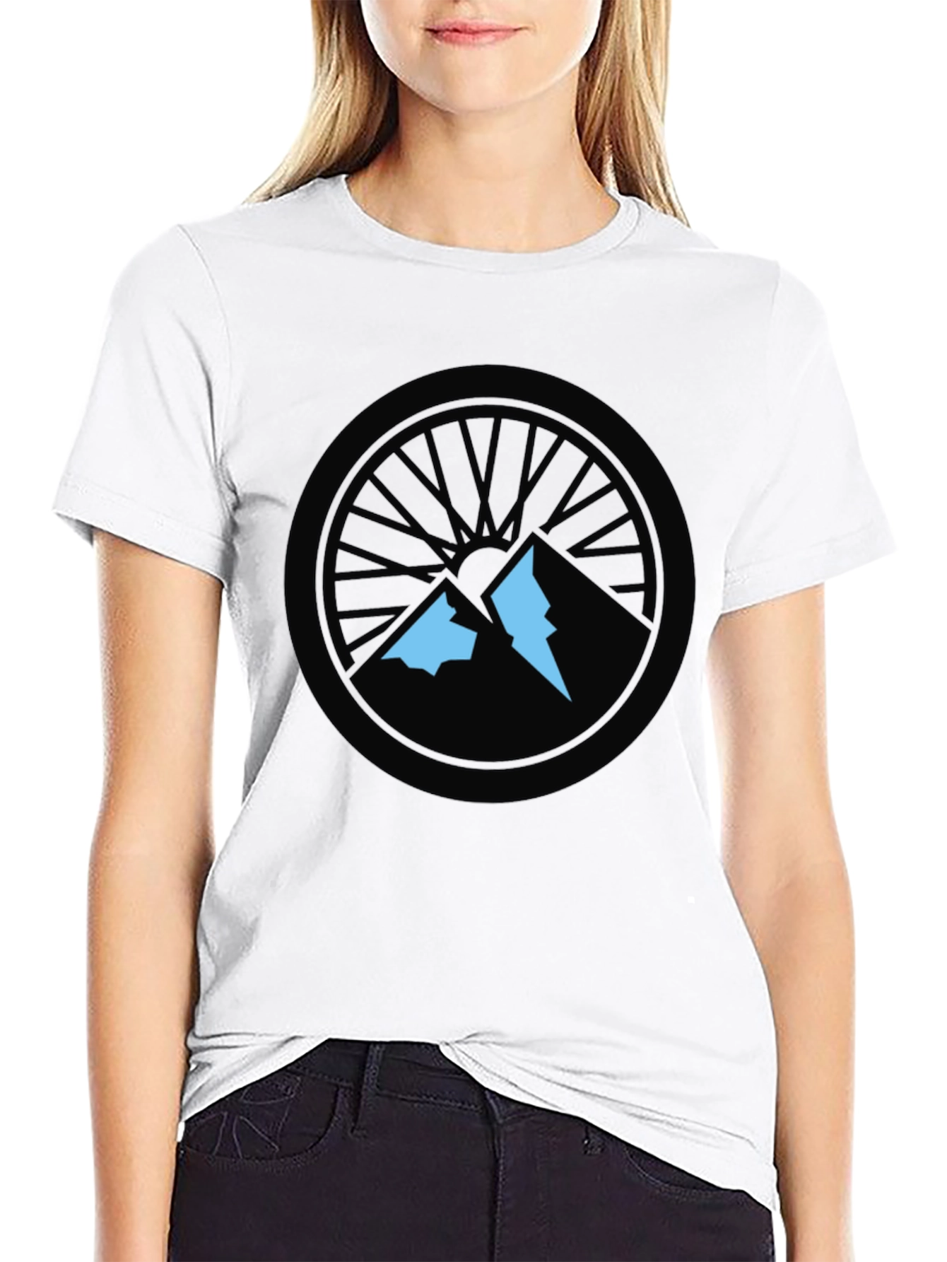 Mountain Biking T-Shirt - Wheel and Peaks Design