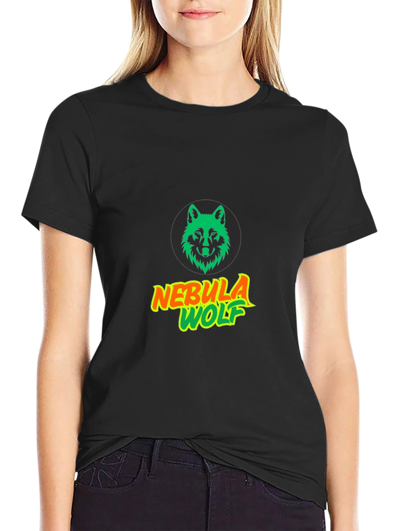 Nebula Wolf Graphic Tee - Modern Black T-Shirt