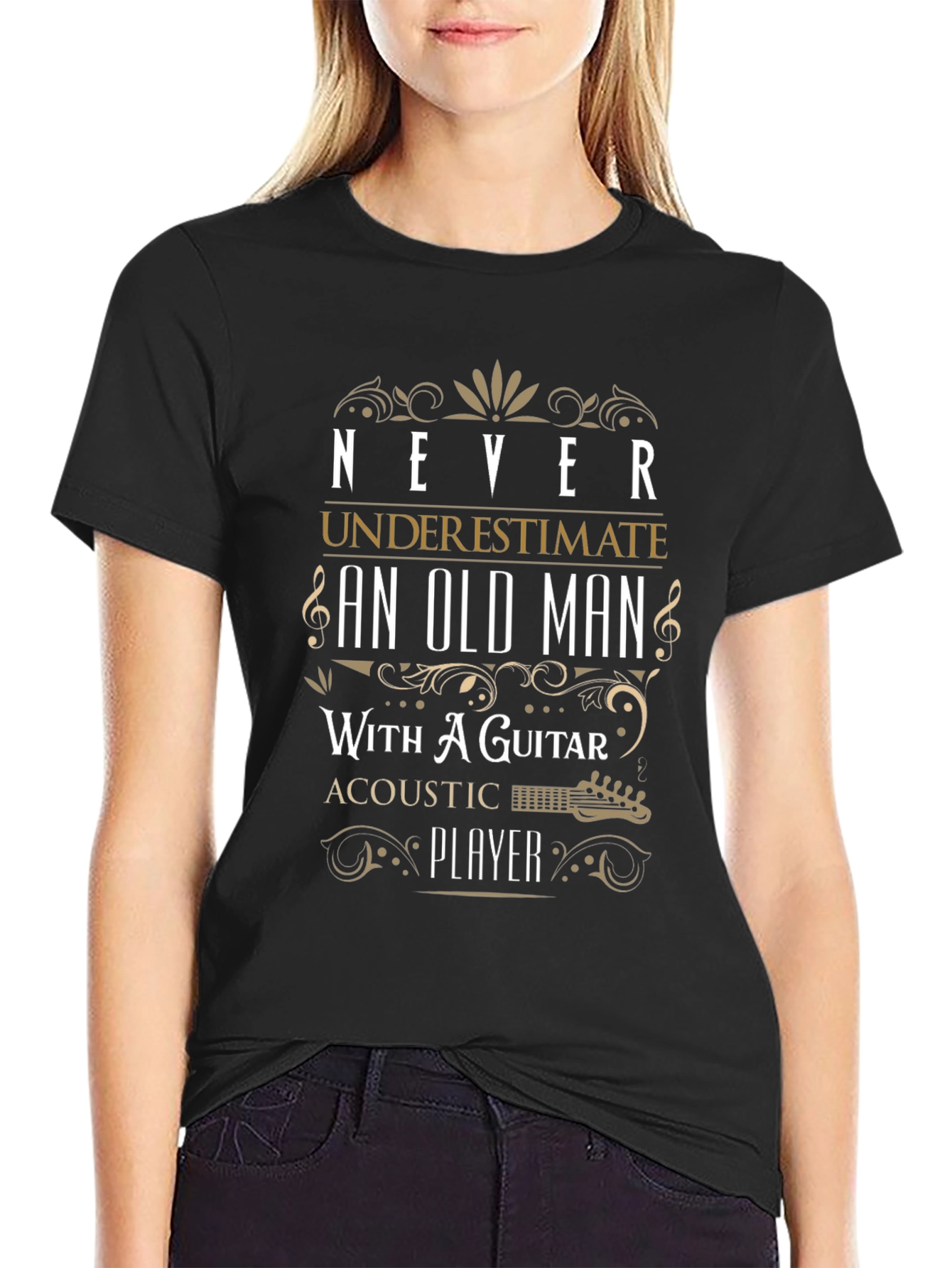 Never Underestimate Old Man With Guitar T-Shirt