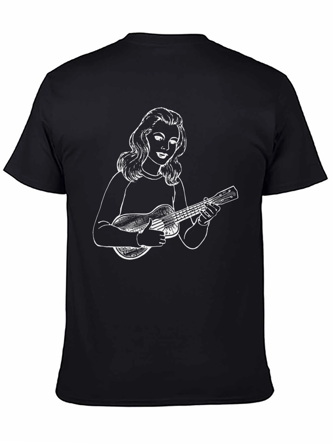 Ukulele Girl Graphic Tee - Black Cotton Casual Shirt