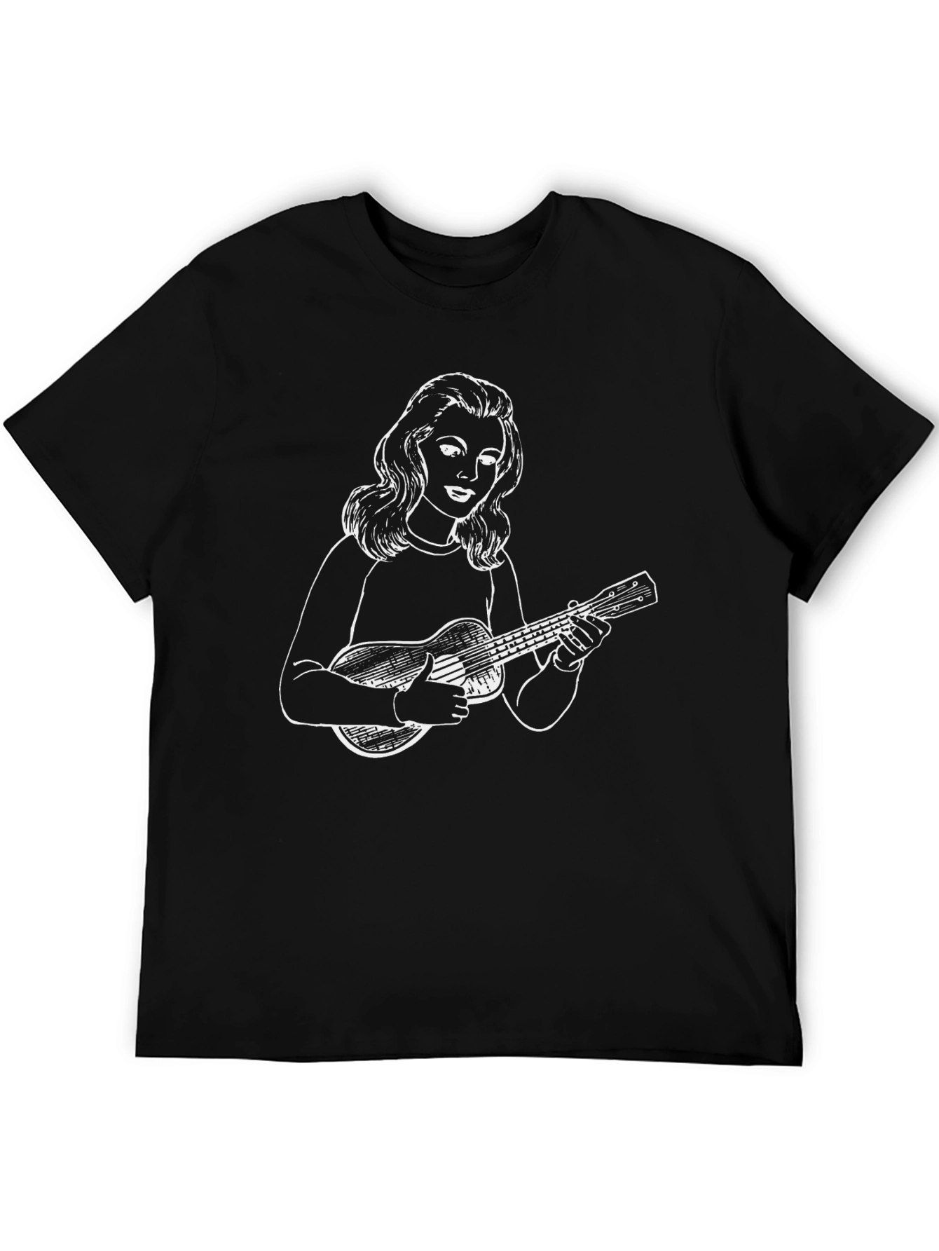 Ukulele Girl Graphic Tee - Black Cotton Casual Shirt