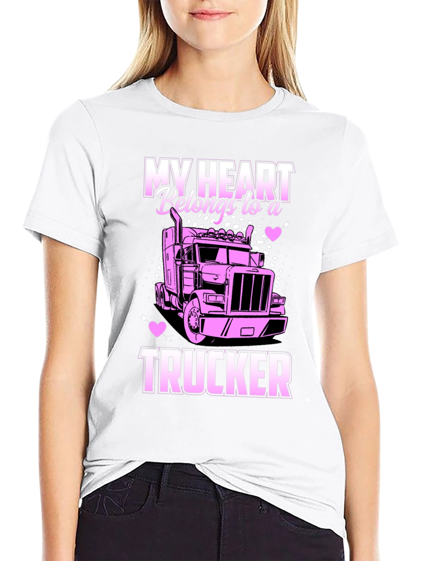 My Heart Belongs To A Trucker Black T-Shirt