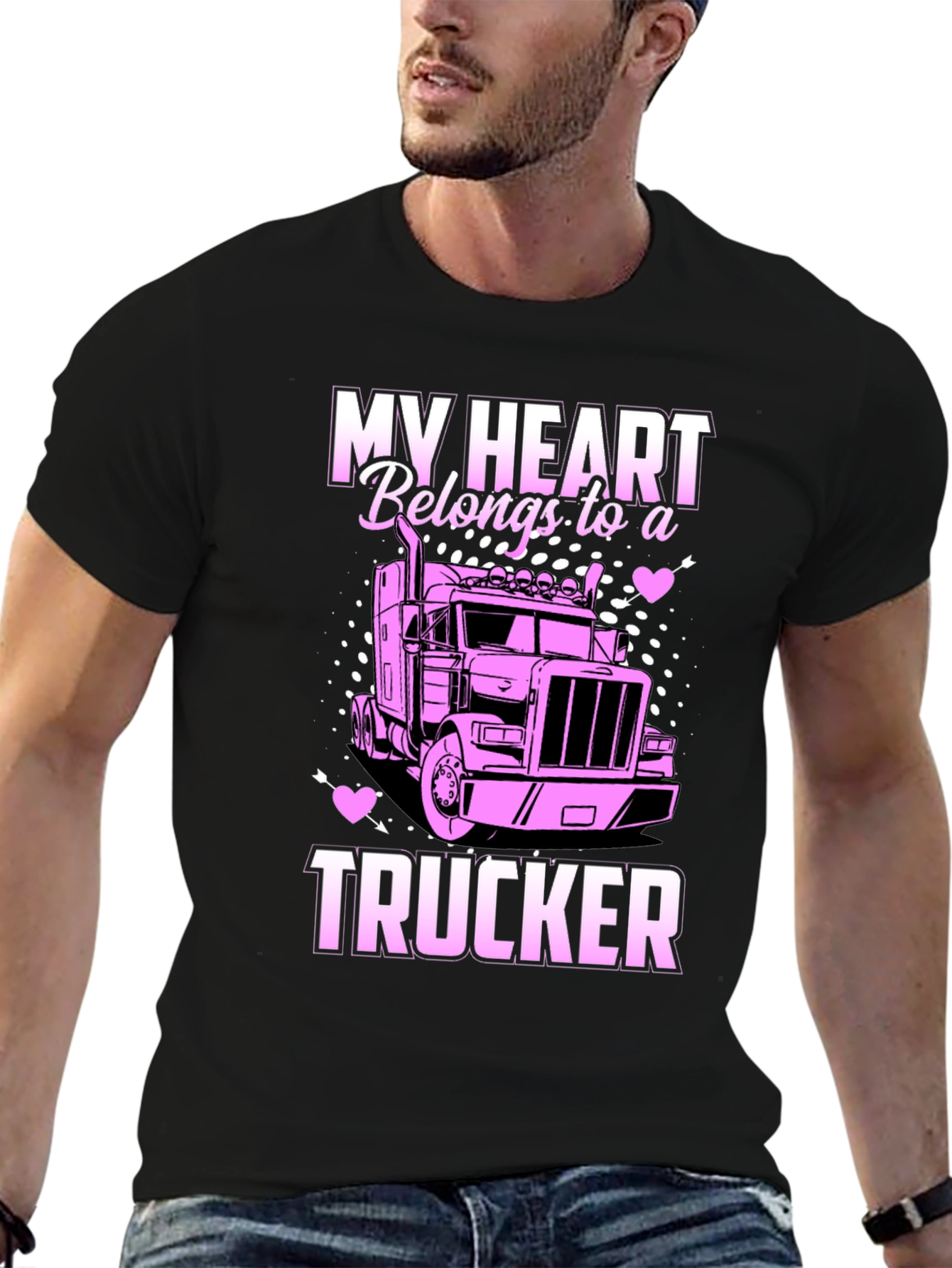 My Heart Belongs To A Trucker Black T-Shirt
