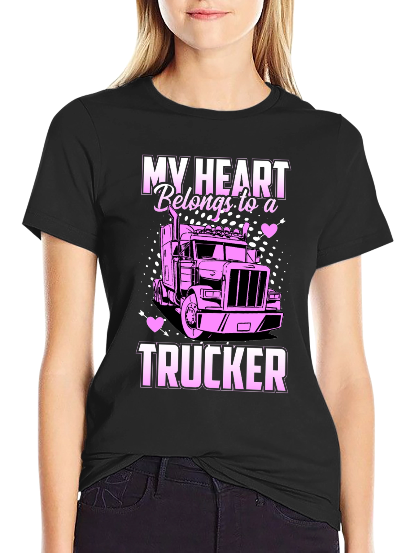 My Heart Belongs To A Trucker Black T-Shirt