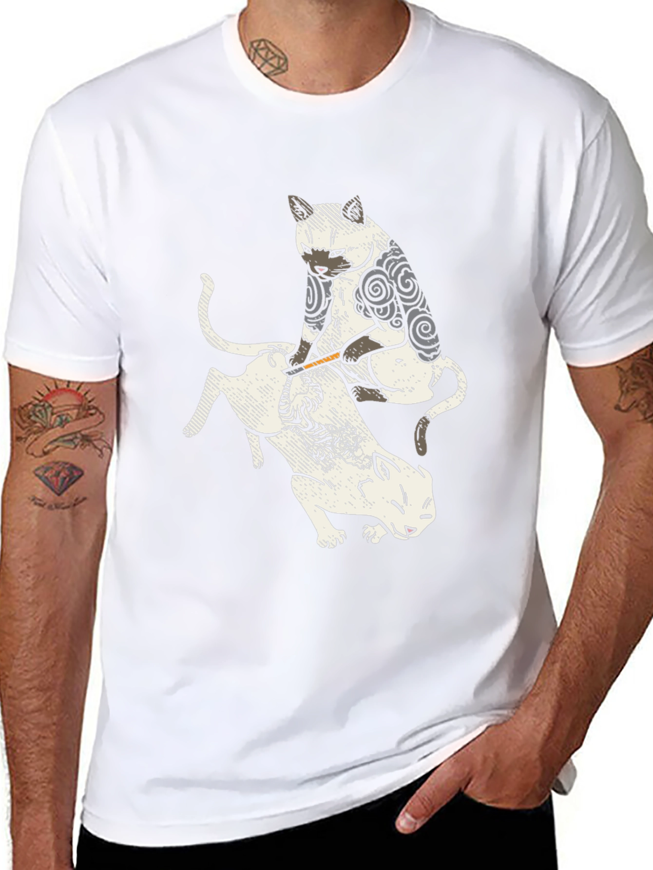 Tattoo Cat Graphic Black T-Shirt