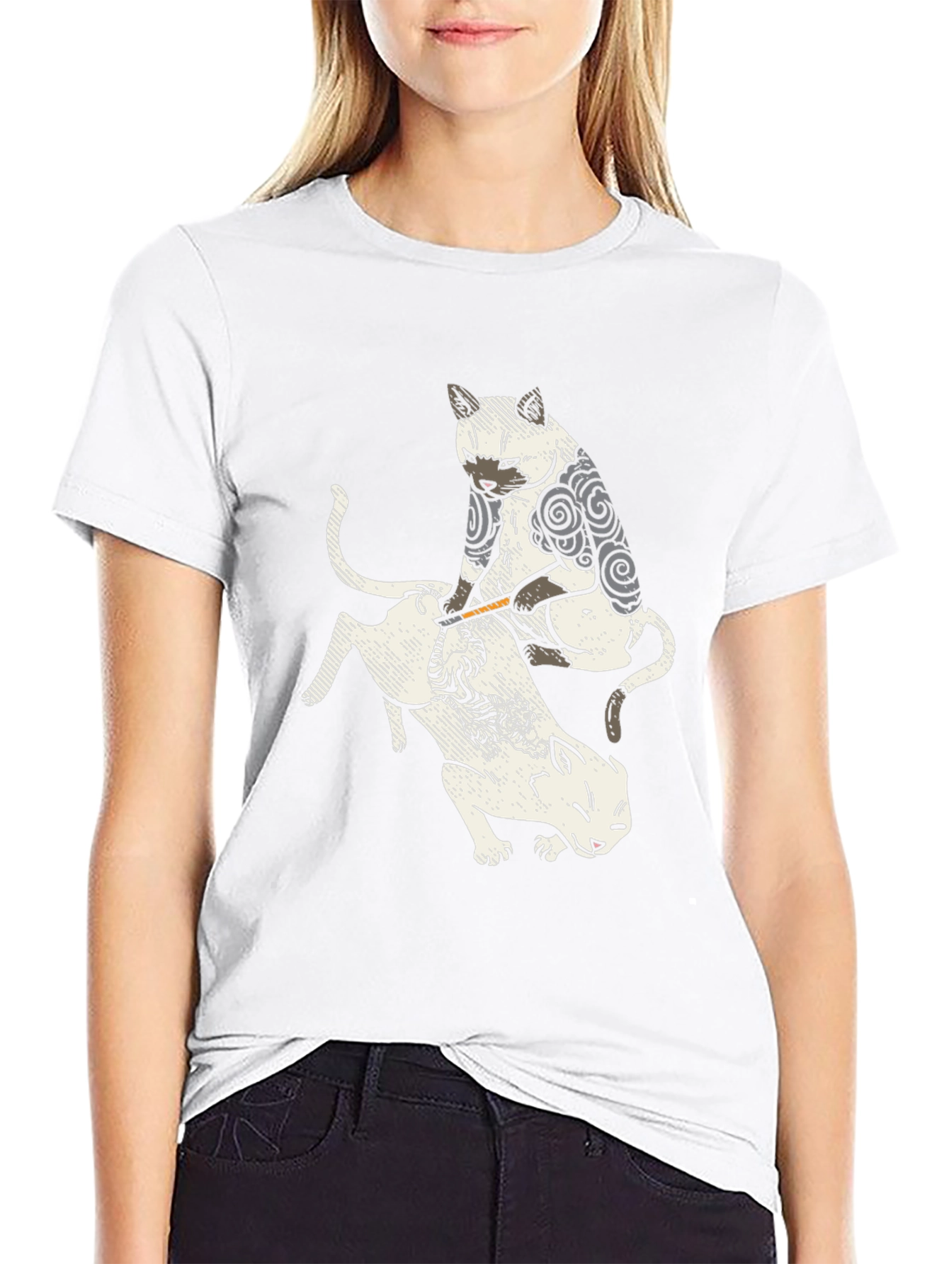 Tattoo Cat Graphic Black T-Shirt