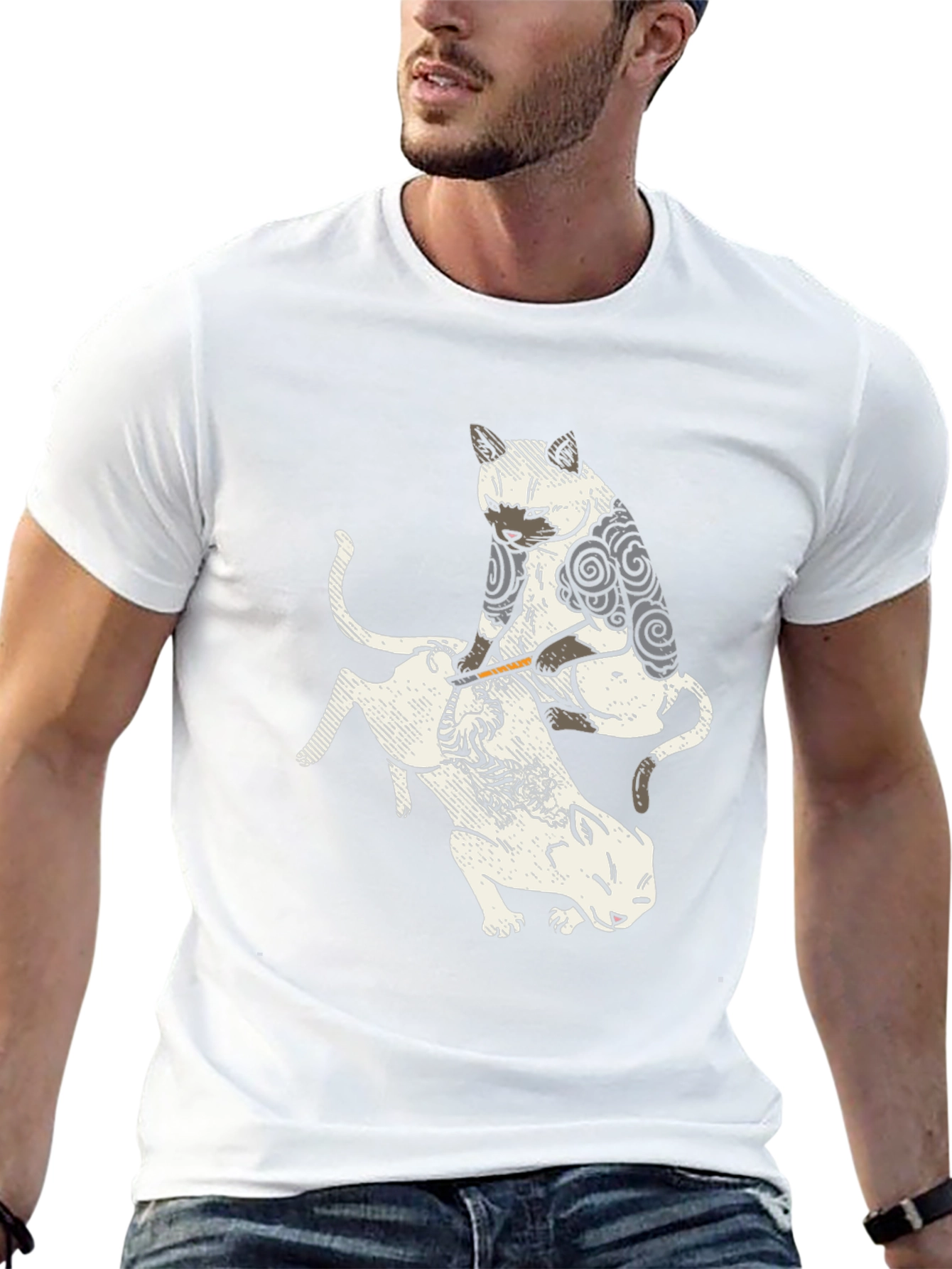 Tattoo Cat Graphic Black T-Shirt